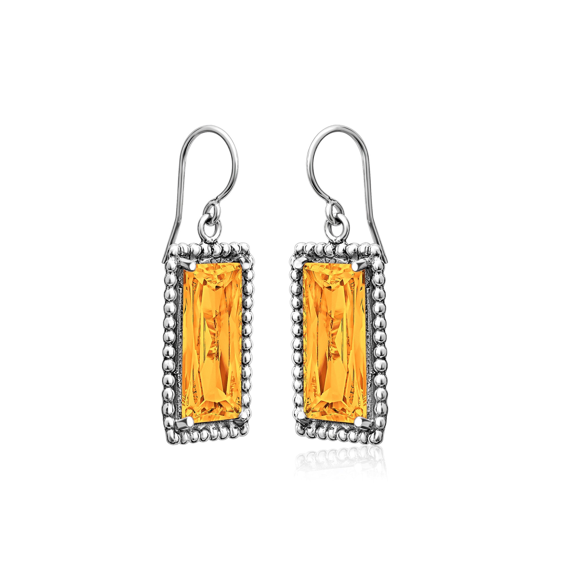 Sterling Silver Citrine CZ Baguette Earrings