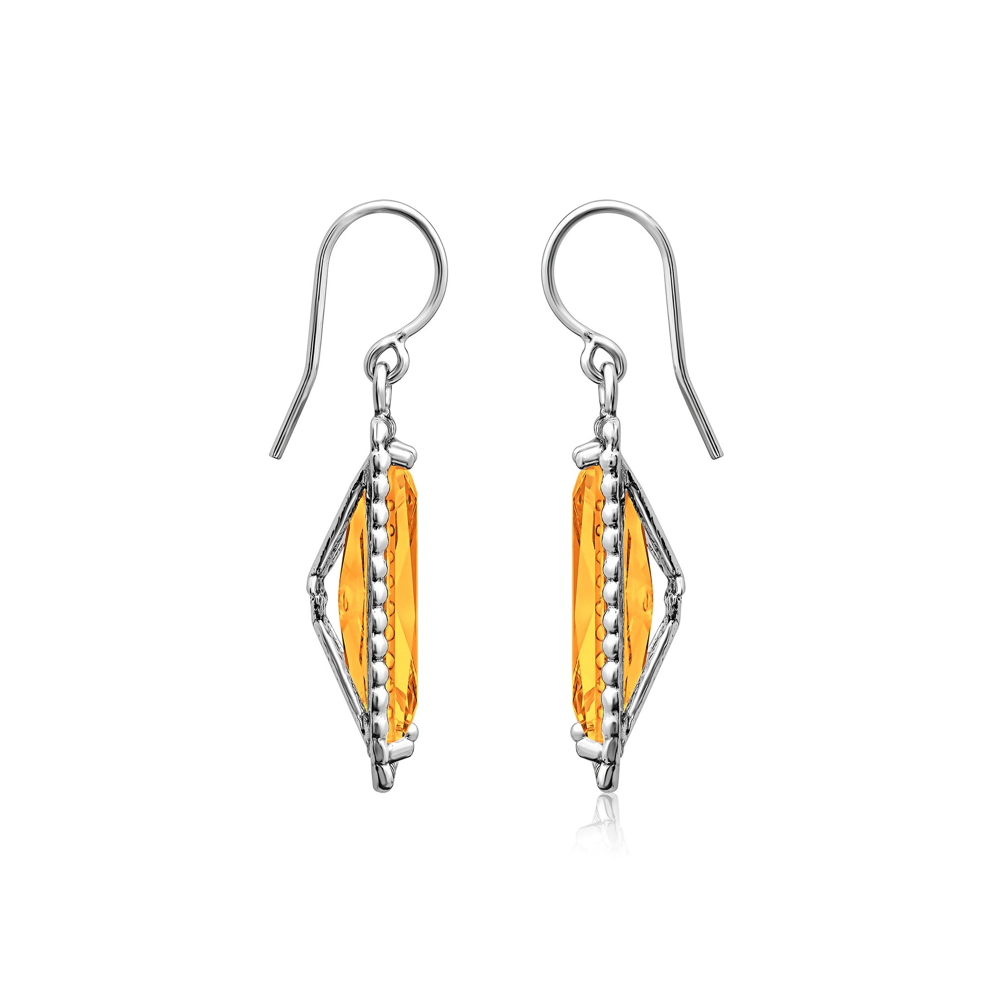 Sterling Silver Citrine CZ Baguette Earrings