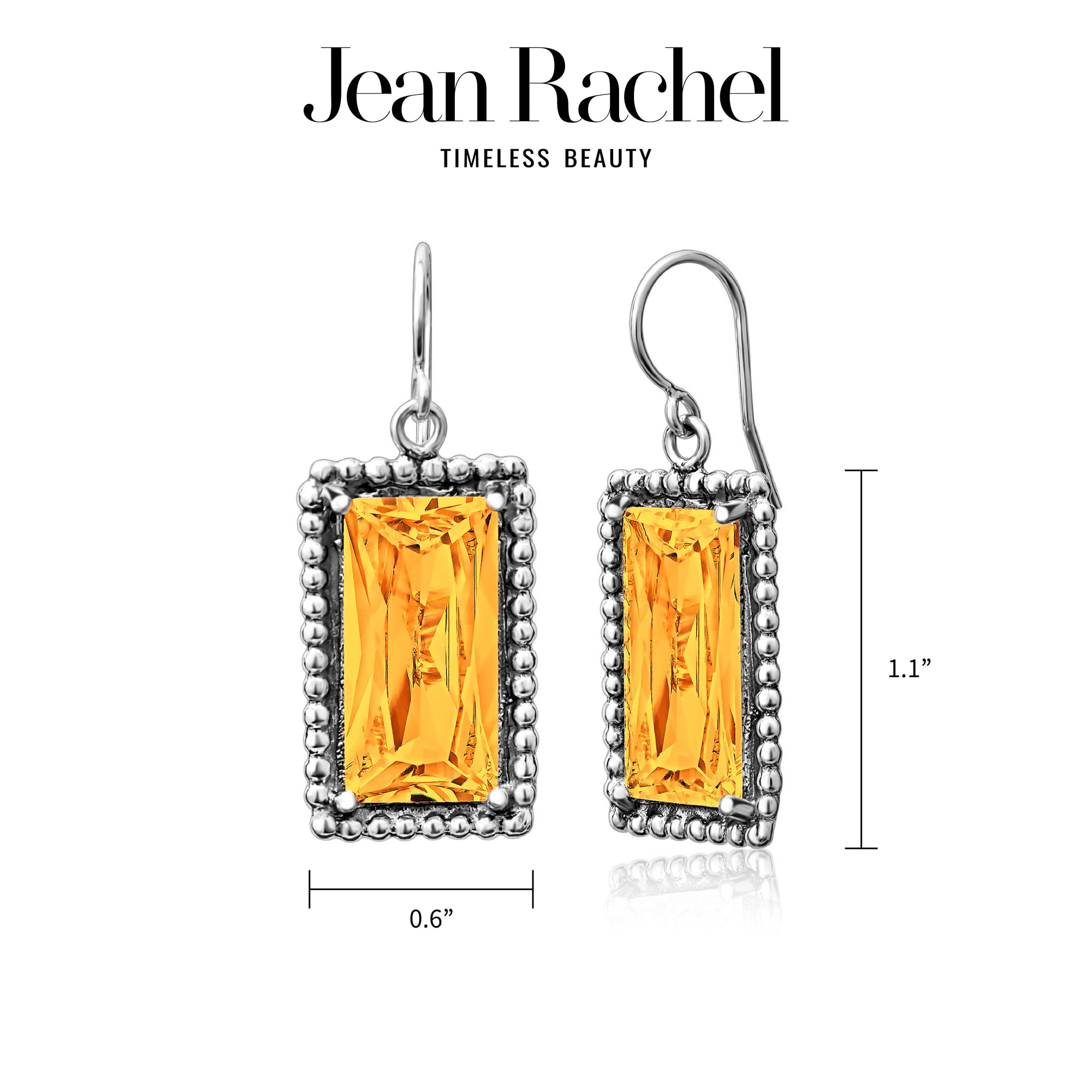 Sterling Silver Citrine CZ Baguette Earrings