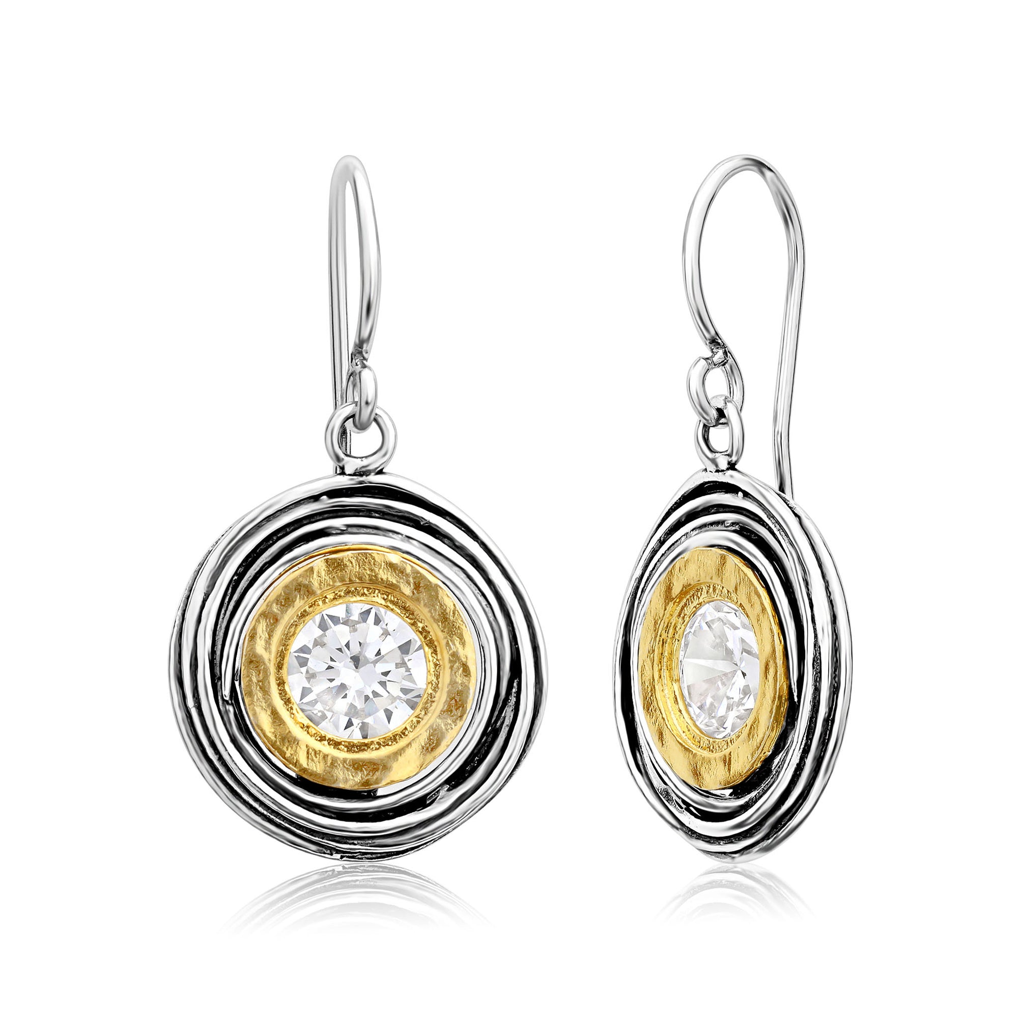 Mixed Metal CZ Wire Wrap Earrings