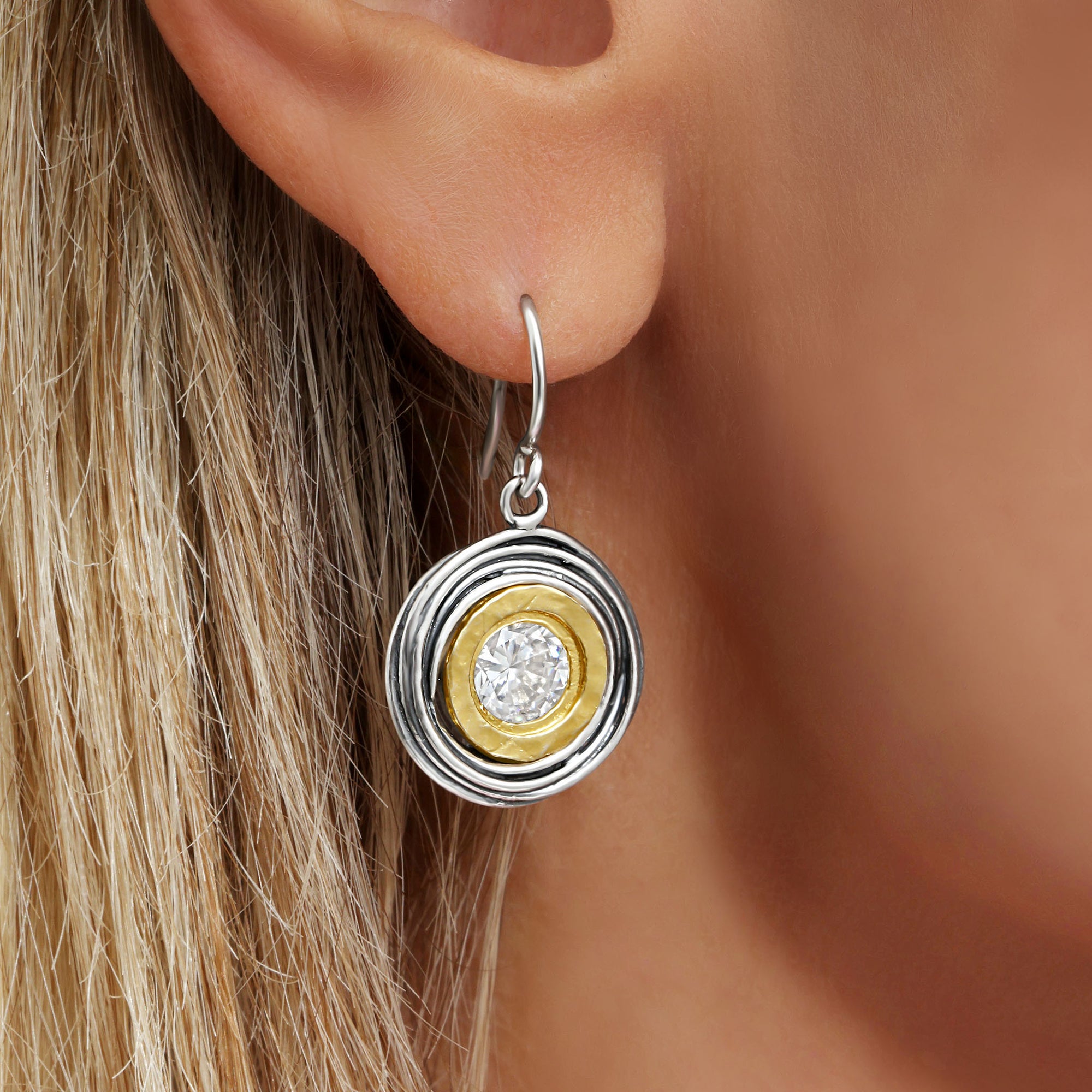 Mixed Metal CZ Wire Wrap Earrings