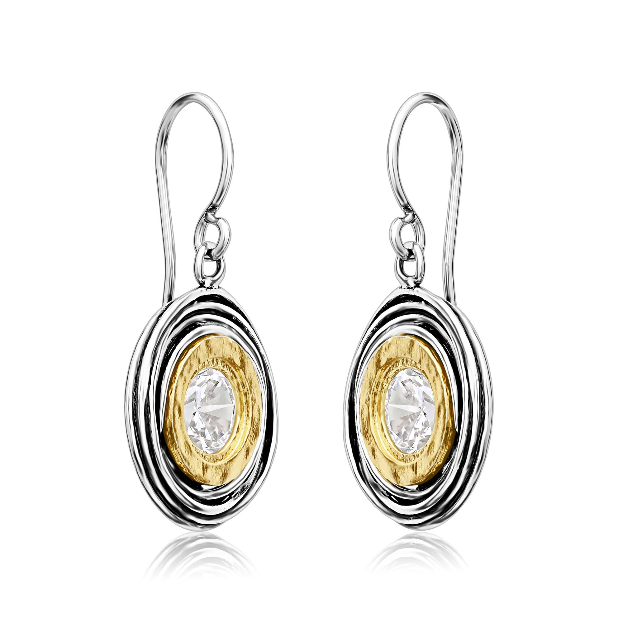 Mixed Metal CZ Wire Wrap Earrings