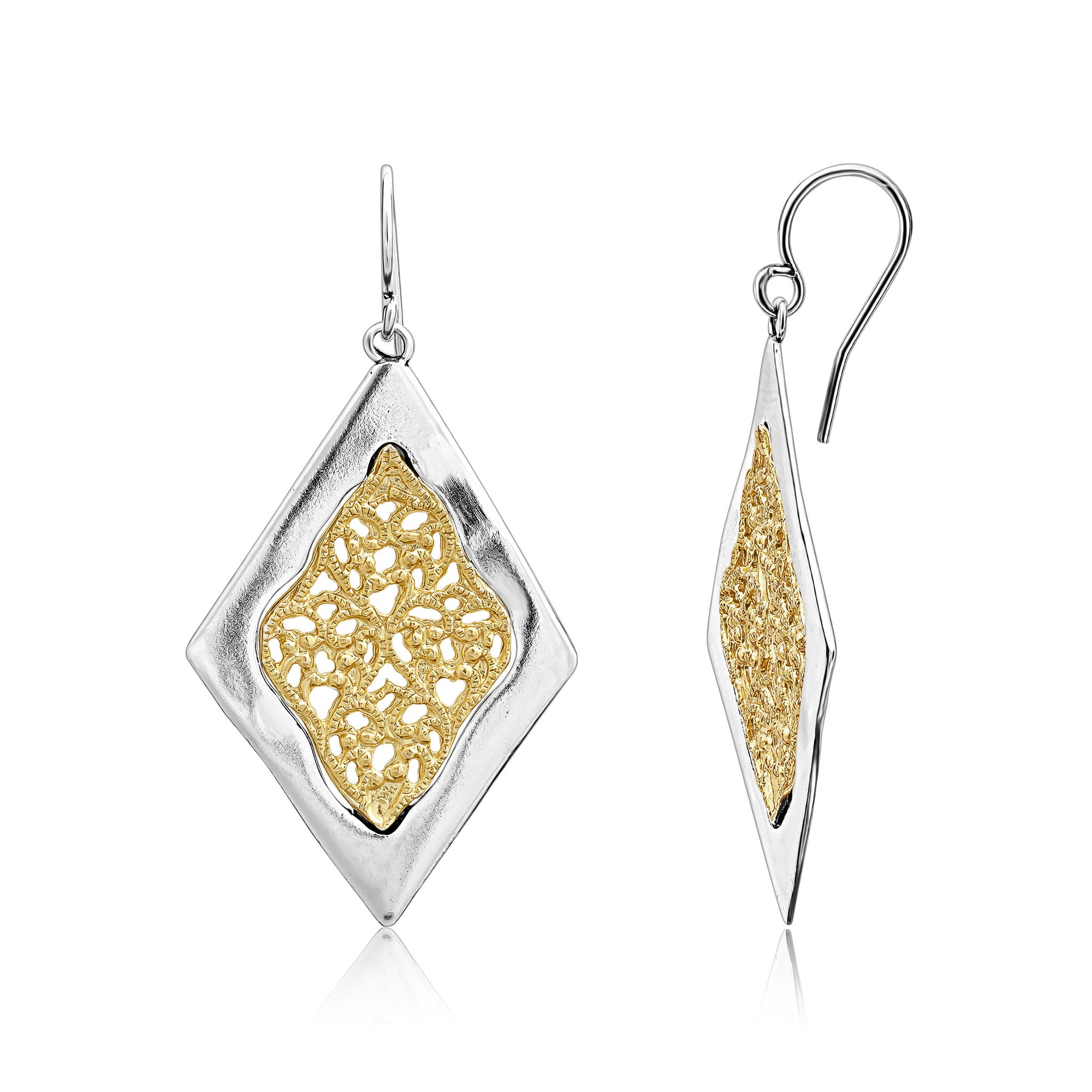 Mixed Metal Lace Rhombus Earrings
