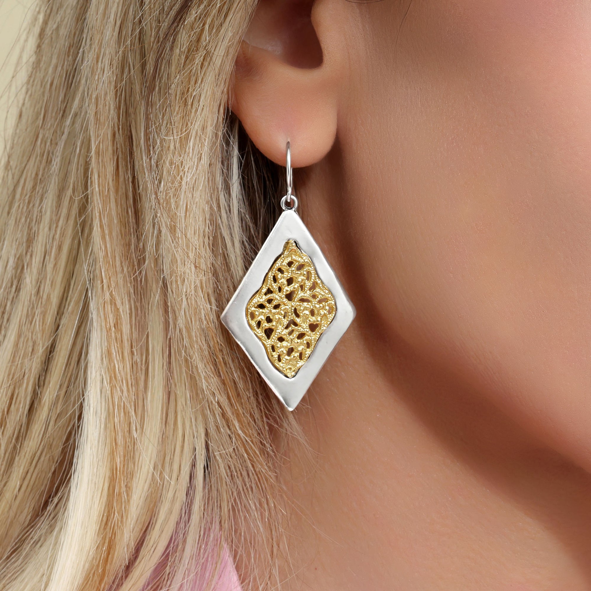 Mixed Metal Lace Rhombus Earrings