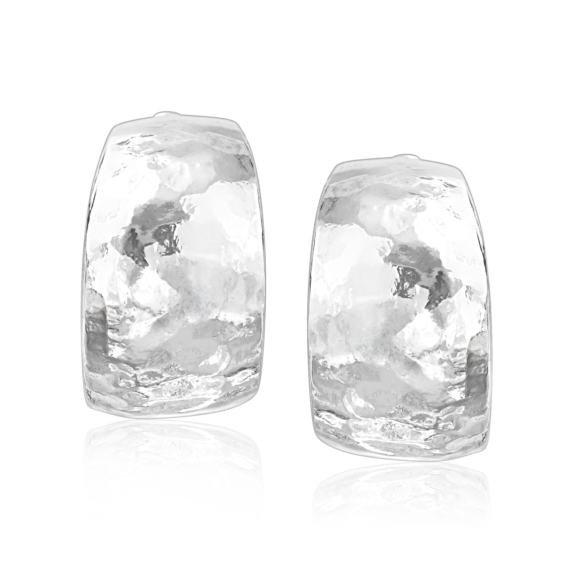 Sterling Silver Medium Wide Hammered Hoop Earrings