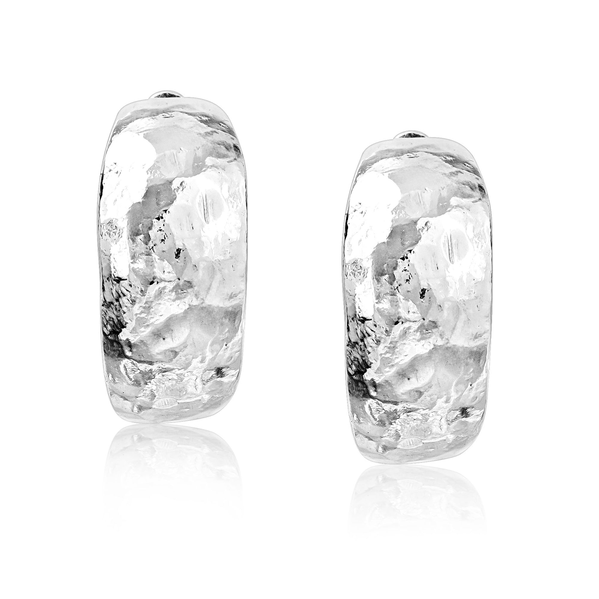 Sterling Silver Large Wide Hammered Hoop Earrings