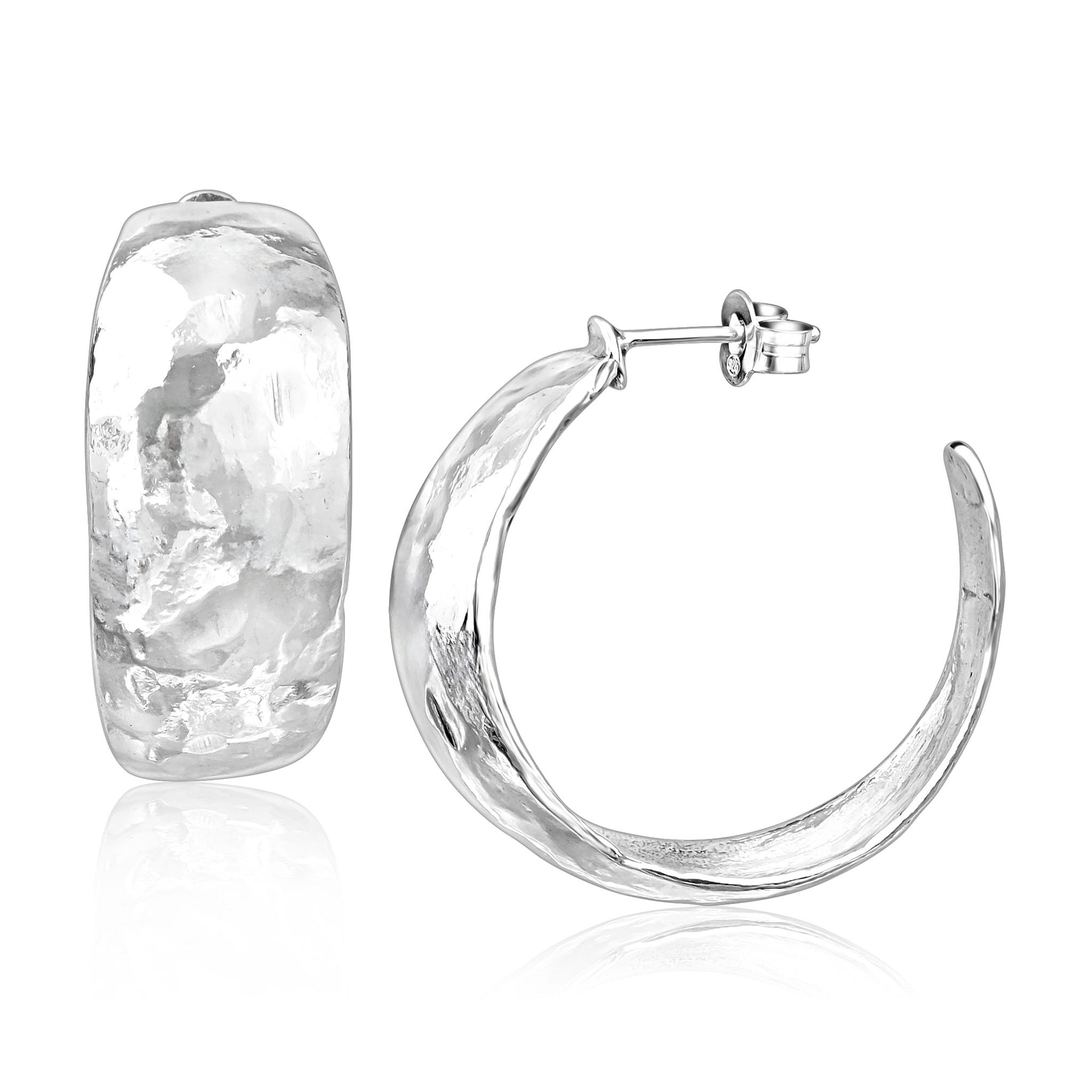 Sterling Silver Large Wide Hammered Hoop Earrings