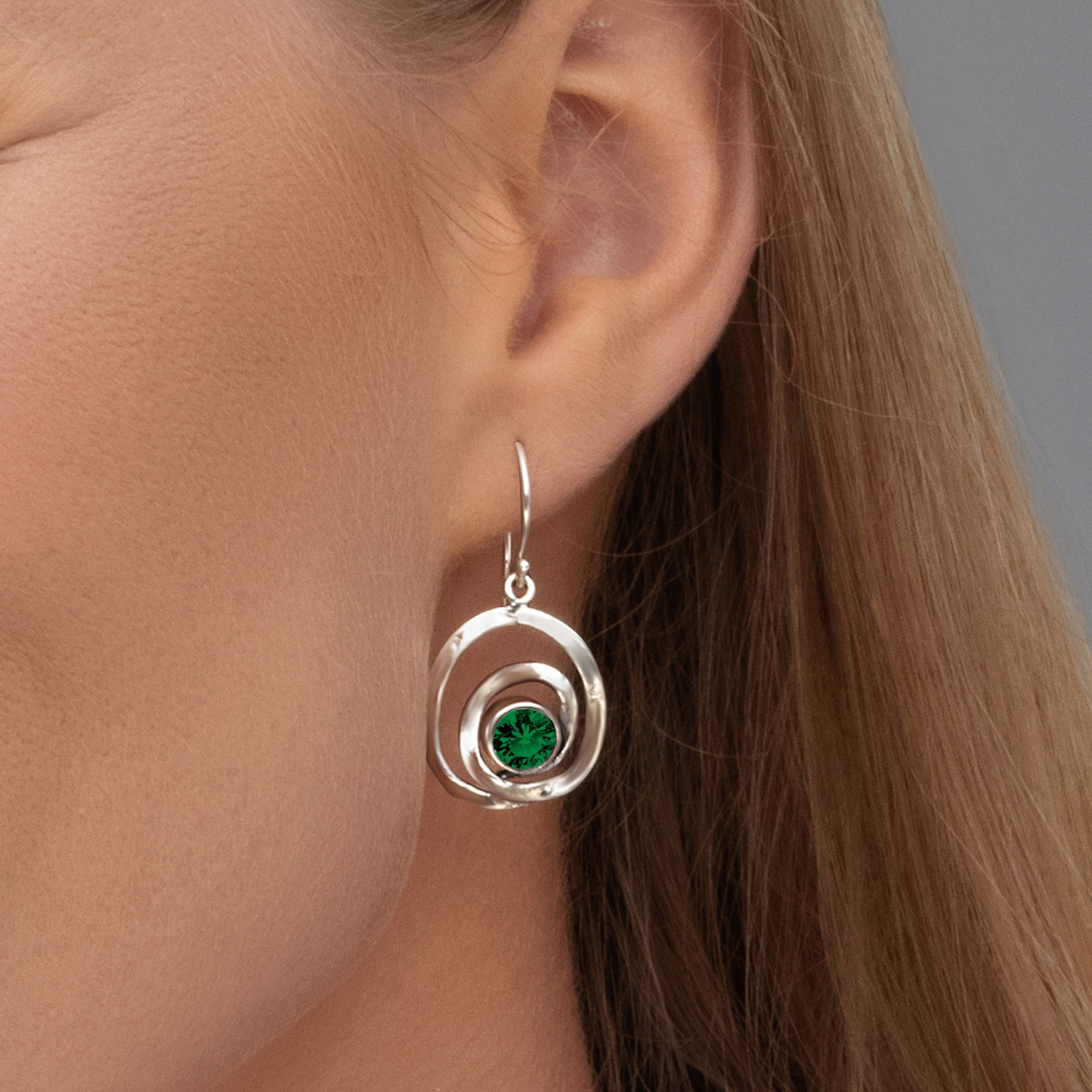 Artistic Sterling Silver Emerald CZ Earrings