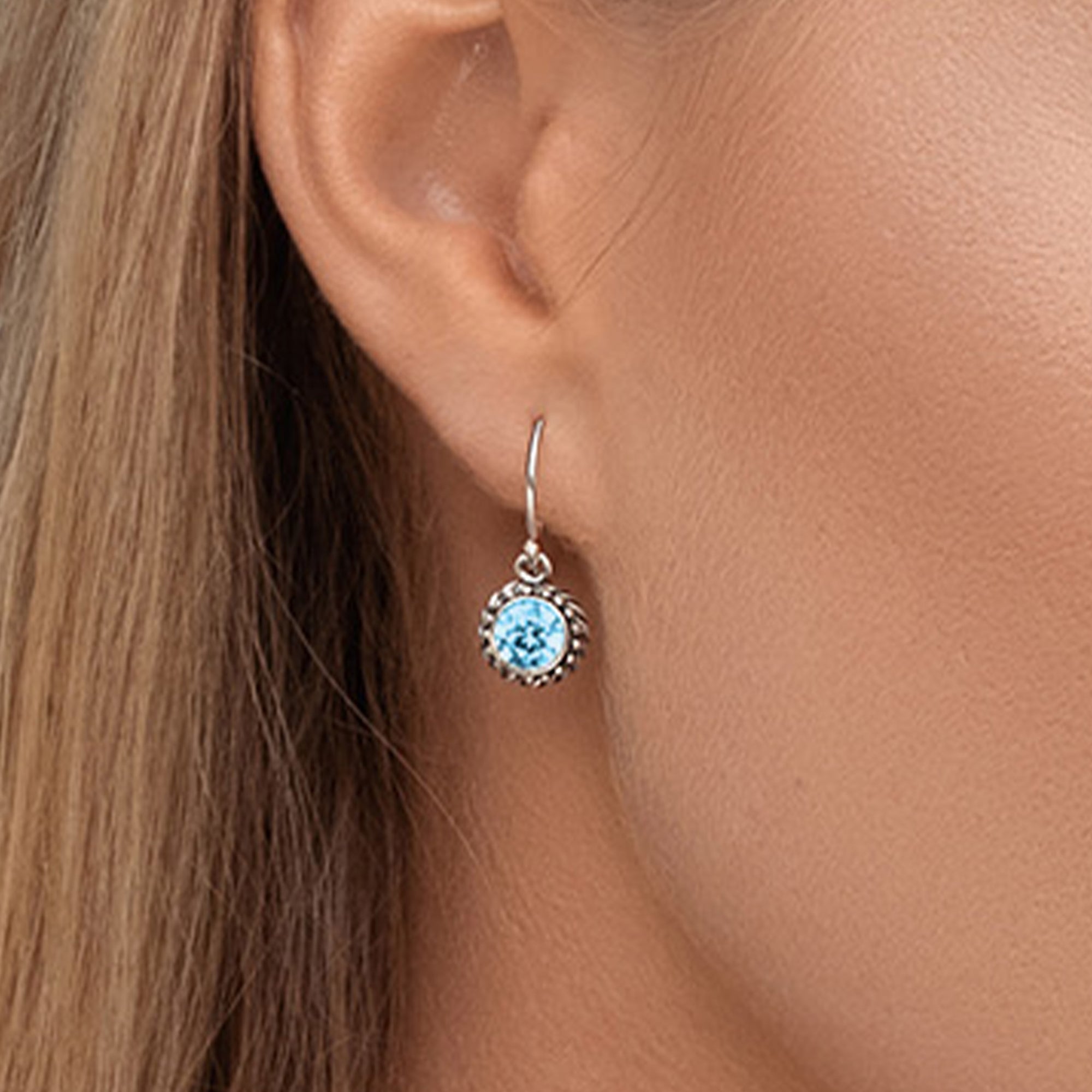 Sterling Silver Aquamarine CZ Rope Earrings