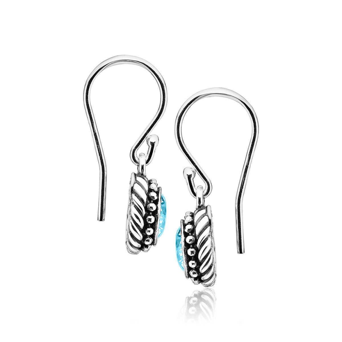 Sterling Silver Aquamarine CZ Rope Earrings