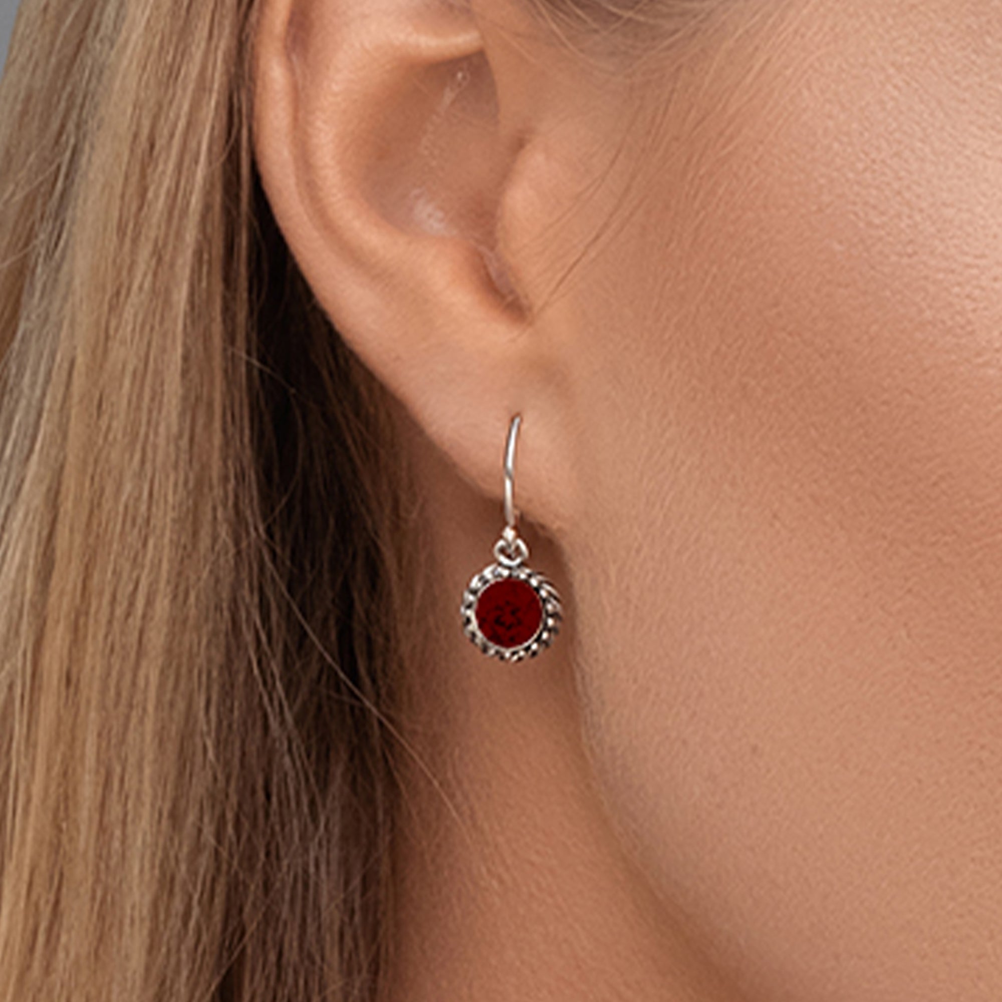 Sterling Silver Garnet CZ Rope Earrings