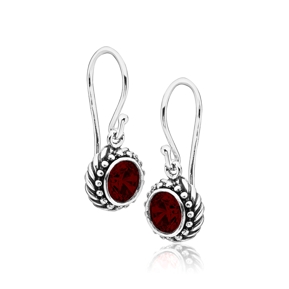 Sterling Silver Garnet CZ Rope Earrings