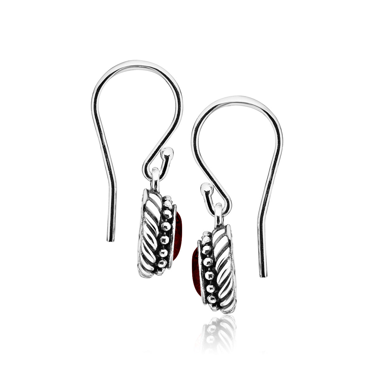 Sterling Silver Garnet CZ Rope Earrings