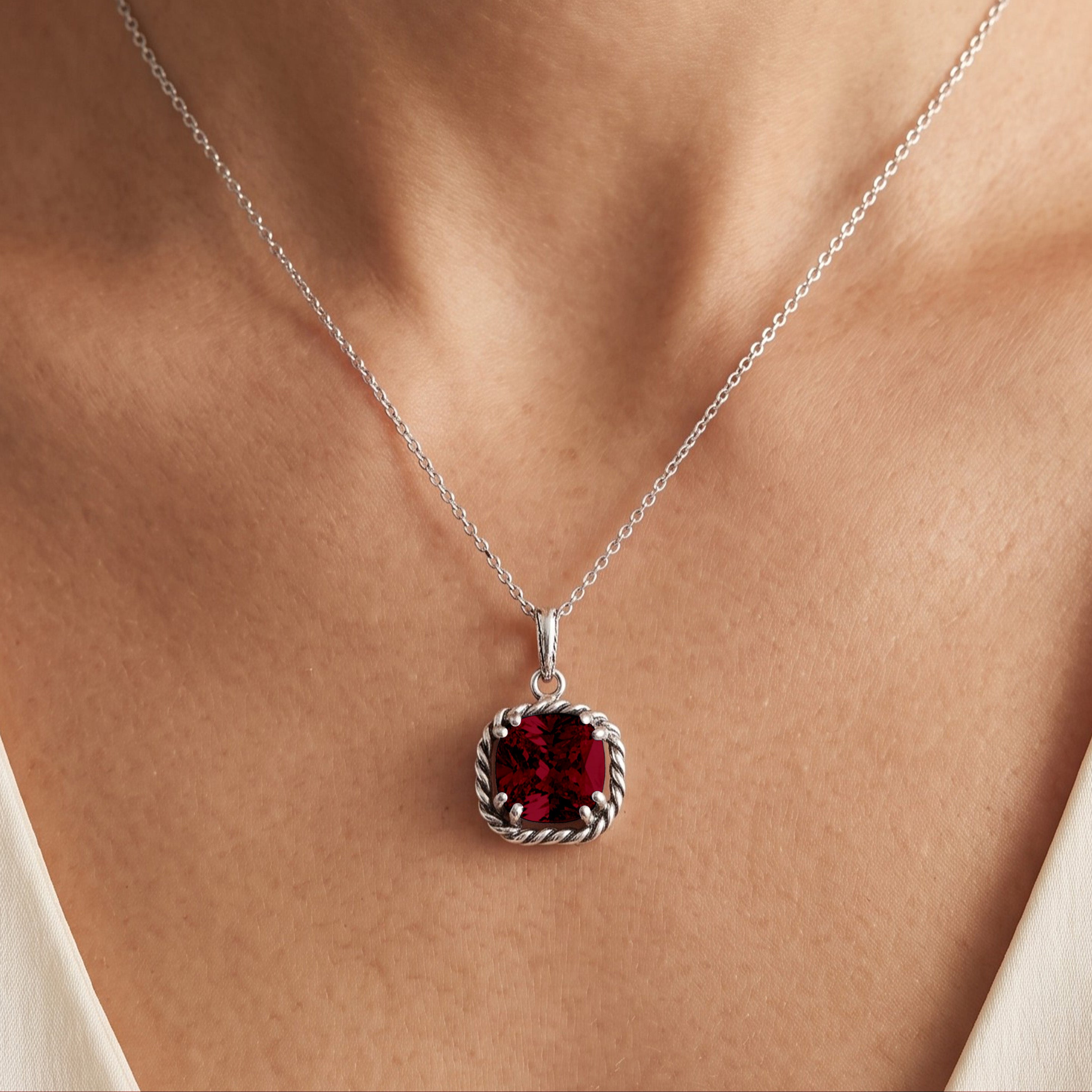 Sterling Silver Garnet CZ Braid Pendant Necklace – Jean Rachel Jewelry