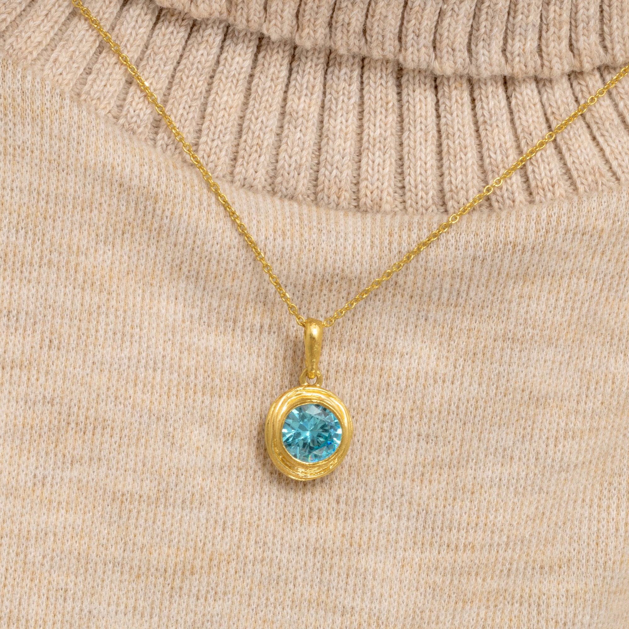 Collana in oro 14K su argento sterling con acquamarina e zirconi cubici