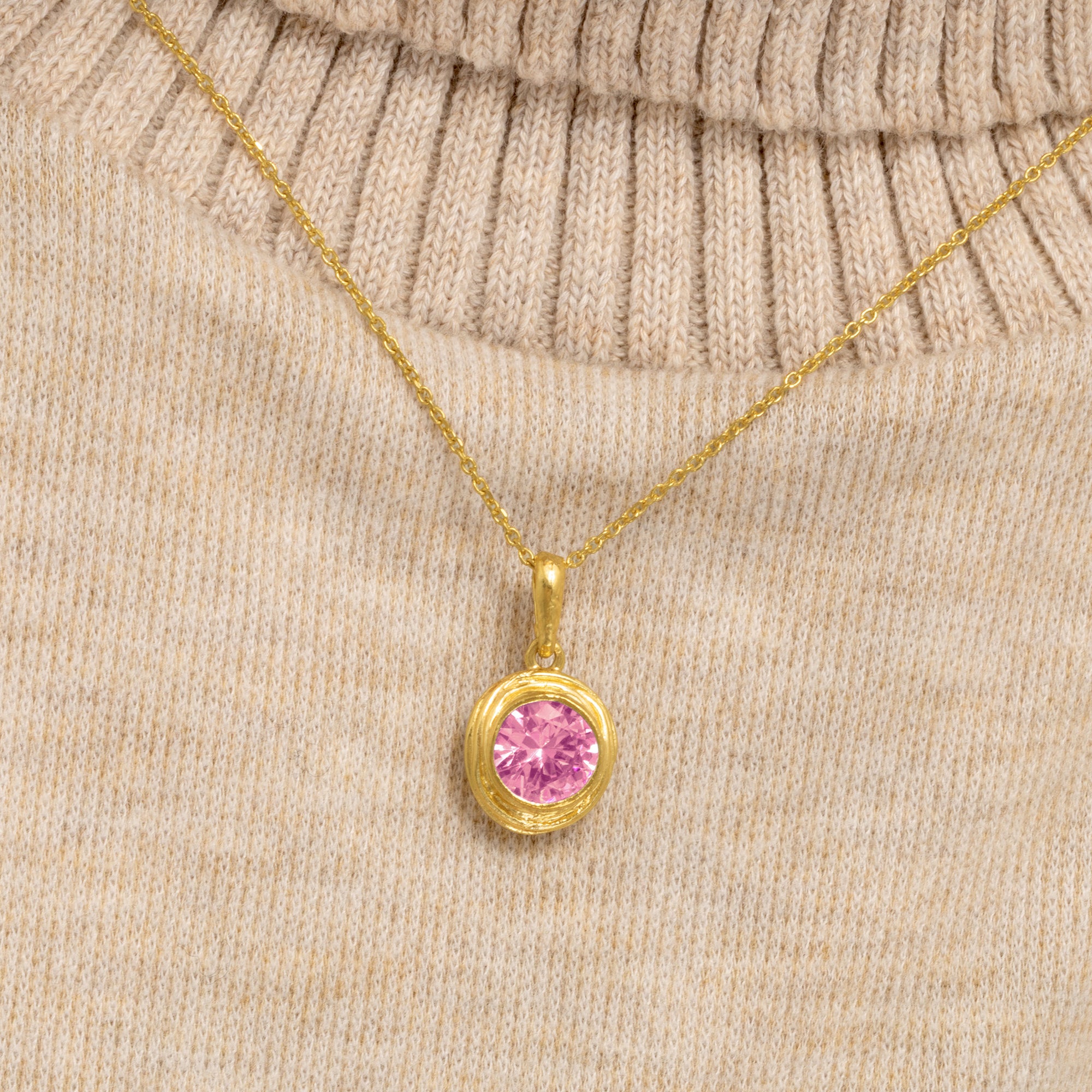 14K Gold Over Sterling Silver Pink CZ Necklace