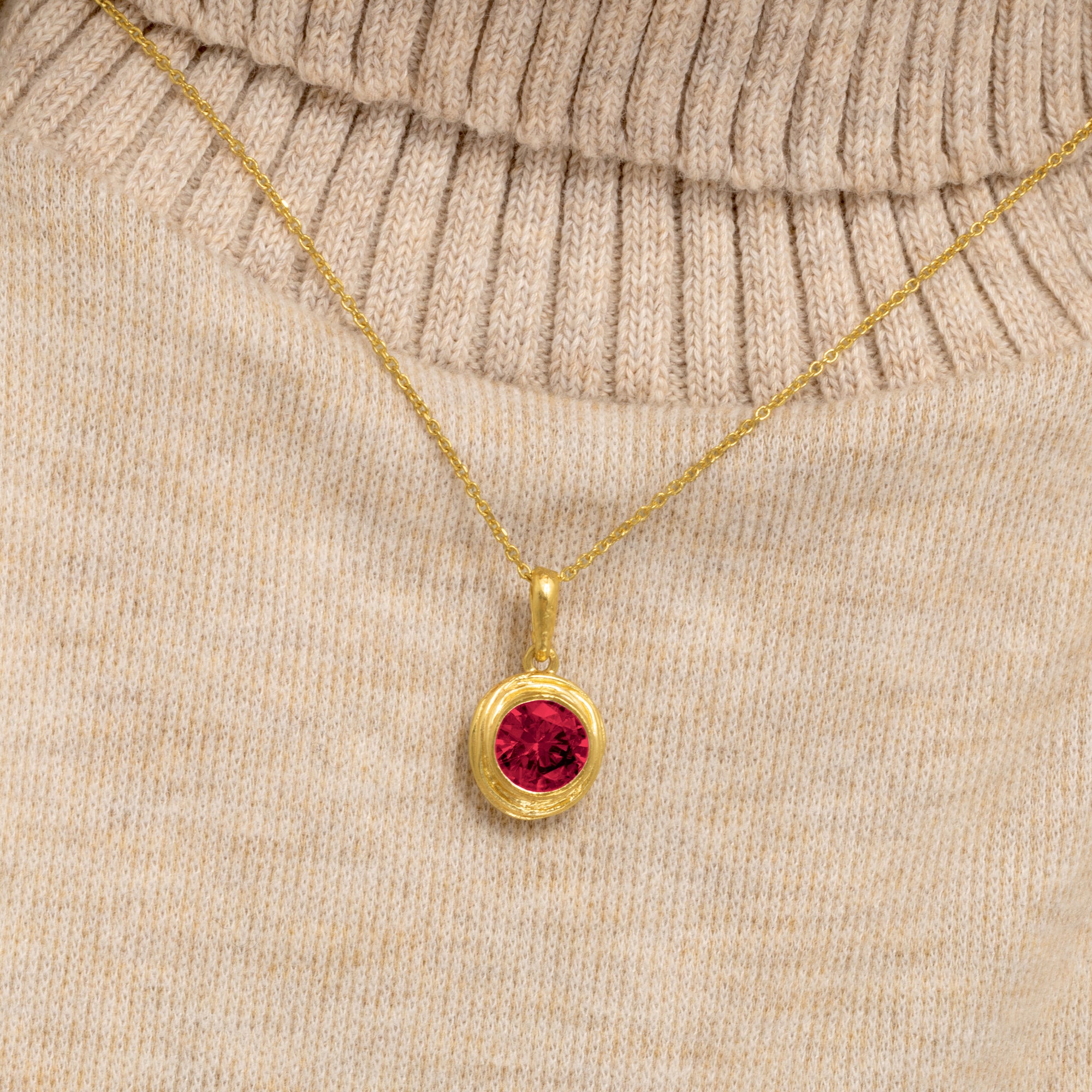 14K Gold Over Sterling Silver Ruby CZ Necklace
