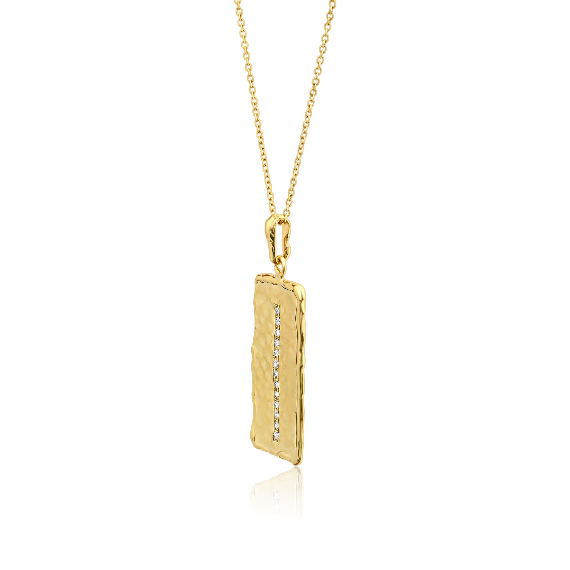 Collana con barra verticale in oro 14K e argento sterling CZ