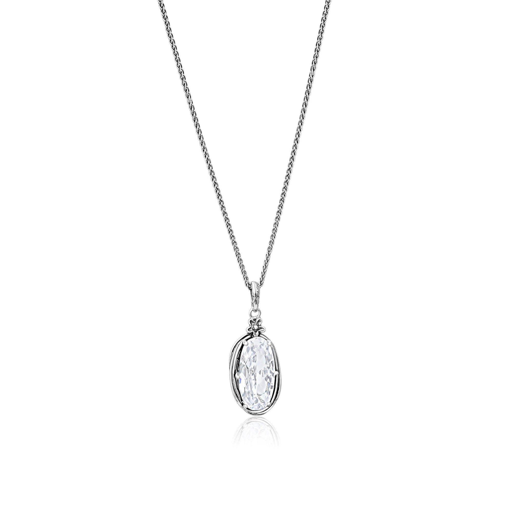Sterling Silver CZ Floral Wire Wrap Necklace