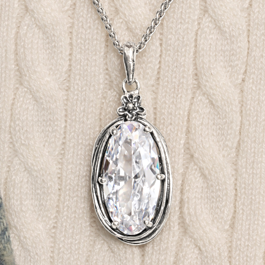 Sterling Silver CZ Floral Wire Wrap Necklace