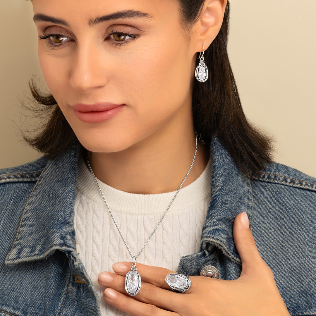 Sterling Silver CZ Floral Wire Wrap Necklace