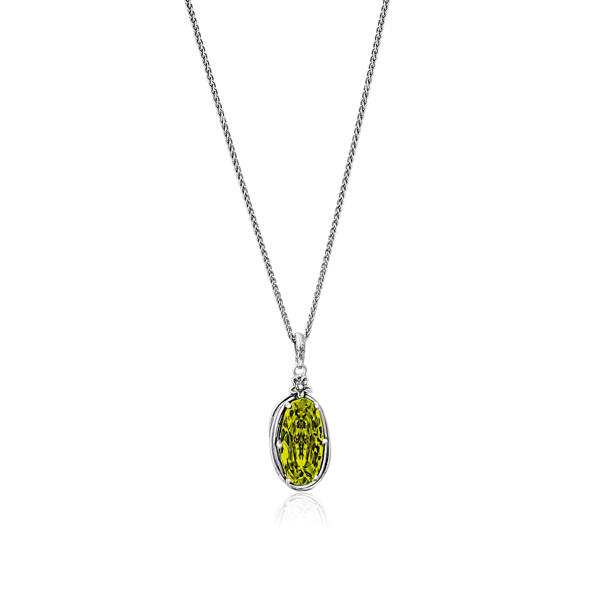 Sterling Silver Peridot CZ Floral Wire Wrap Necklace