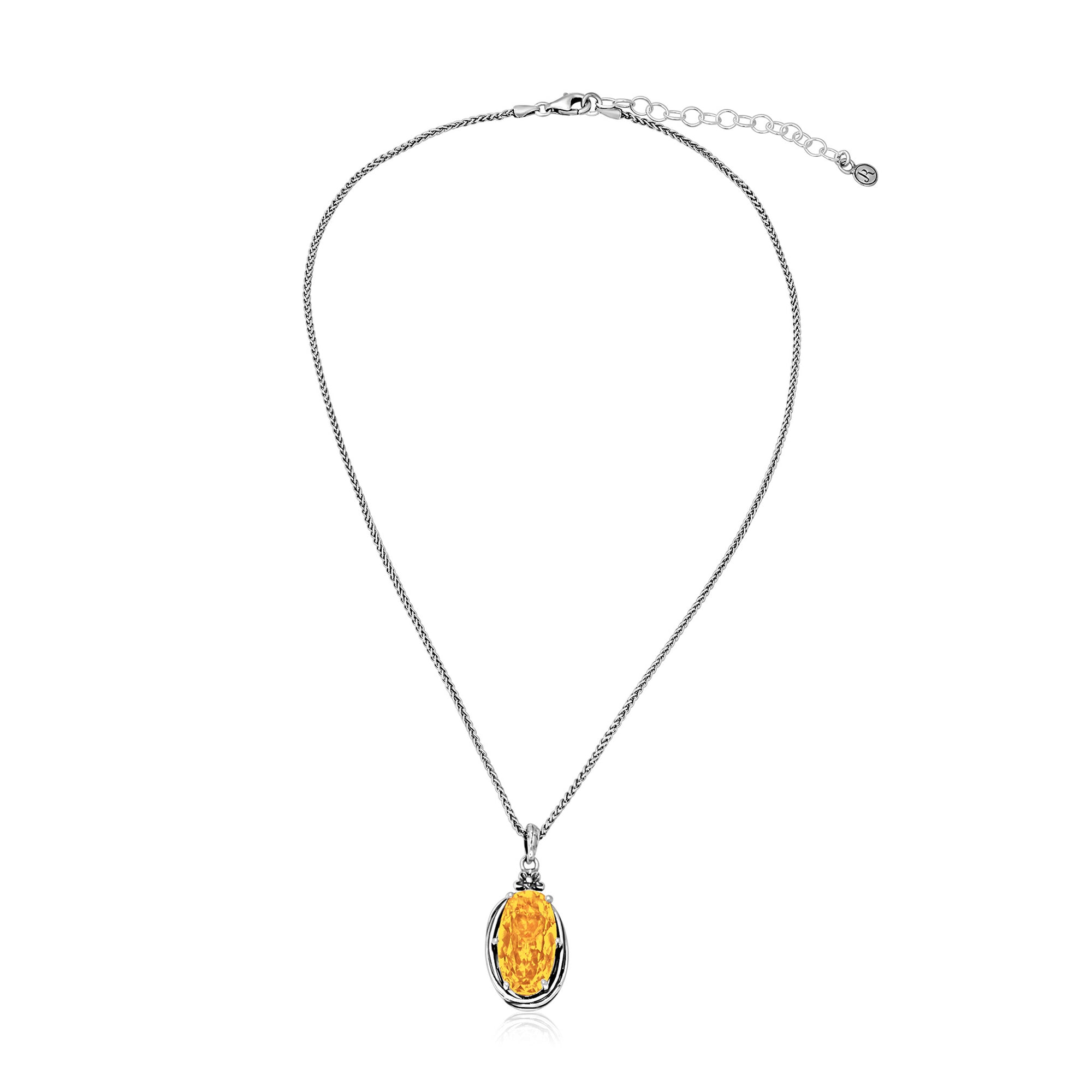 Sterling Silver Citrine CZ Floral Wire Wrap Necklace