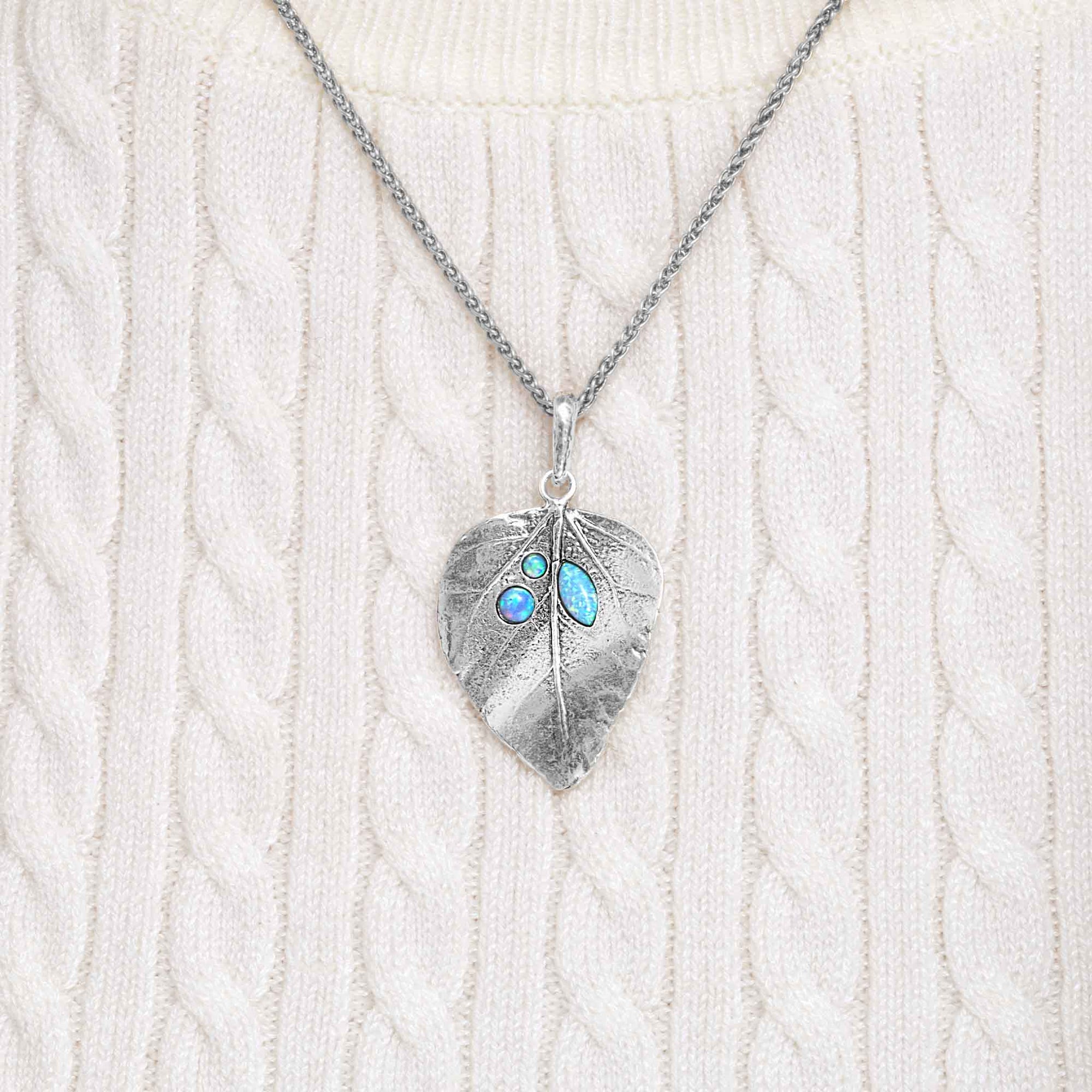 Sterling Silver Opal Leaf Necklace