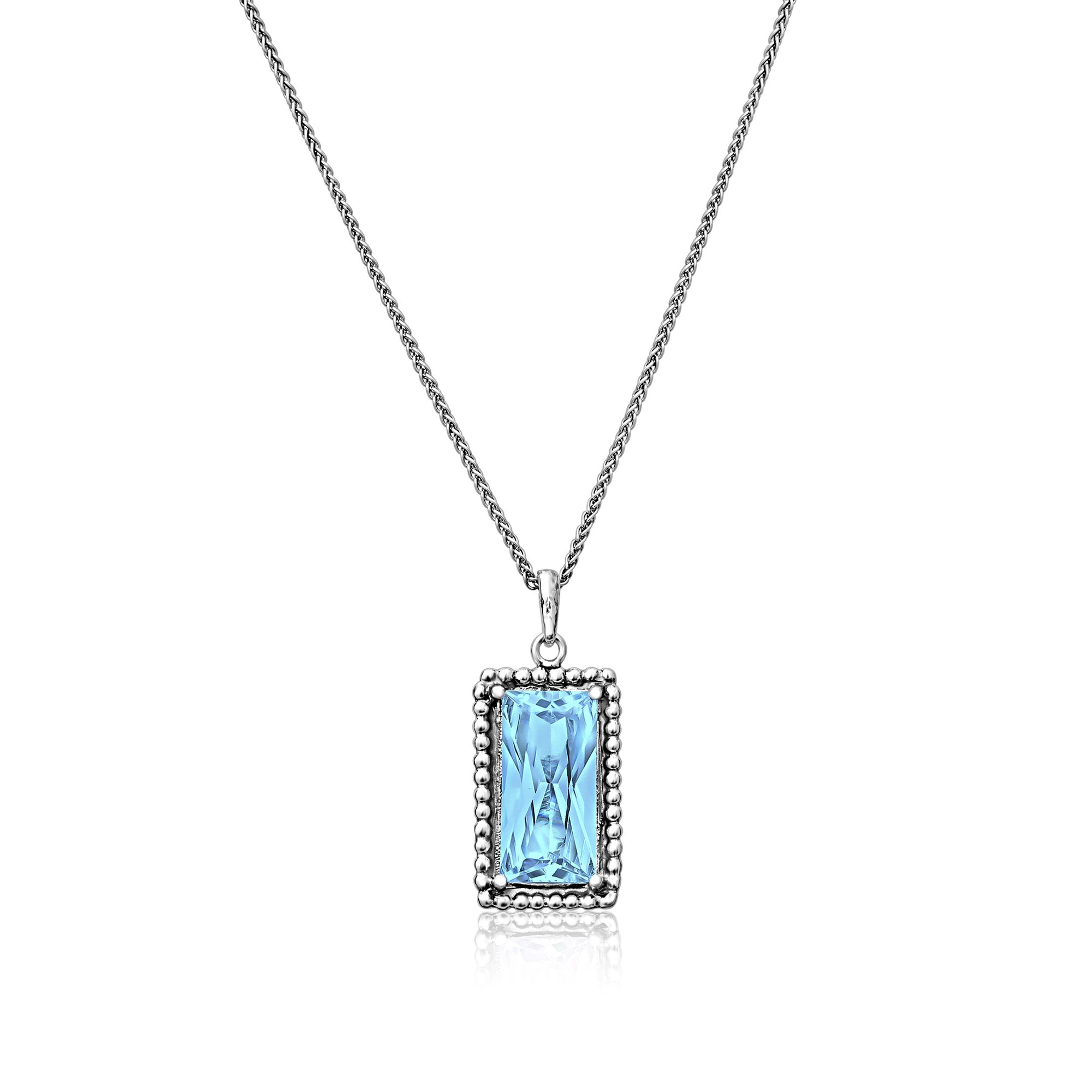 Sterling Silver Aquamarine CZ Baguette Necklace