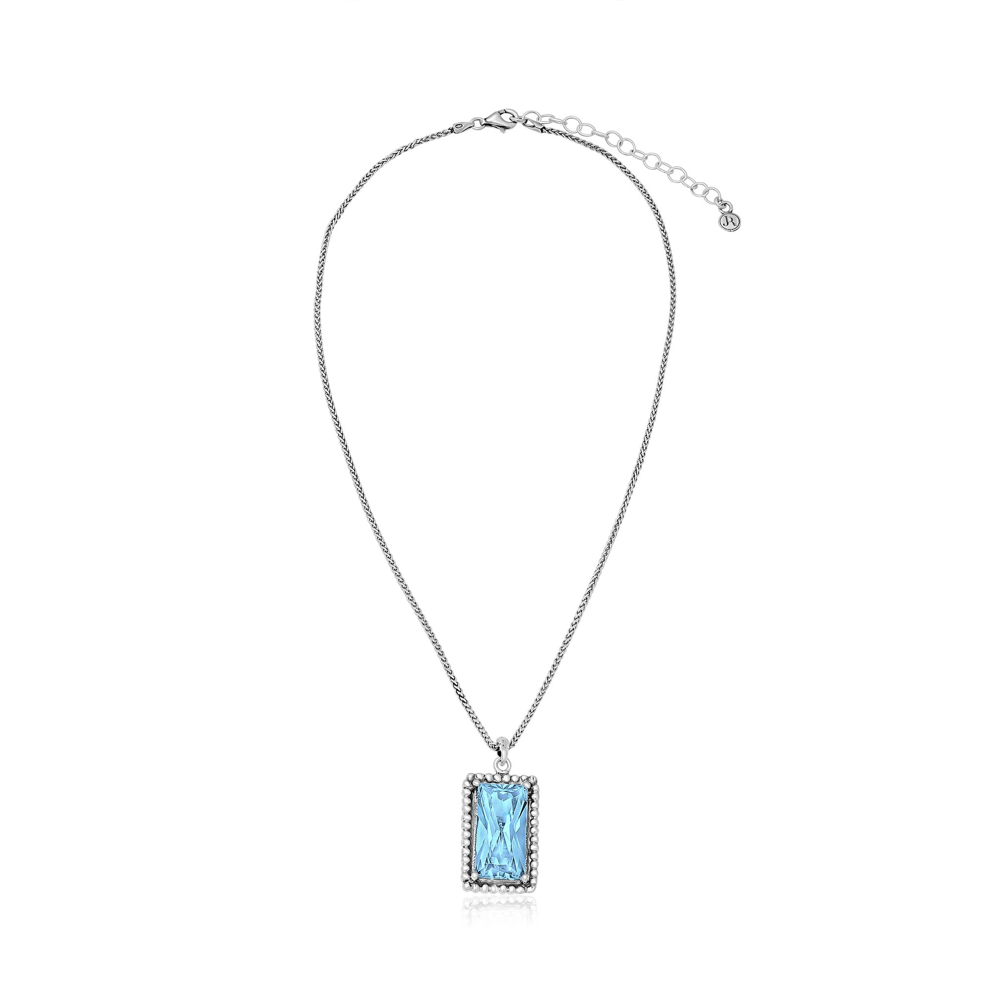 Sterling Silver Aquamarine CZ Baguette Necklace