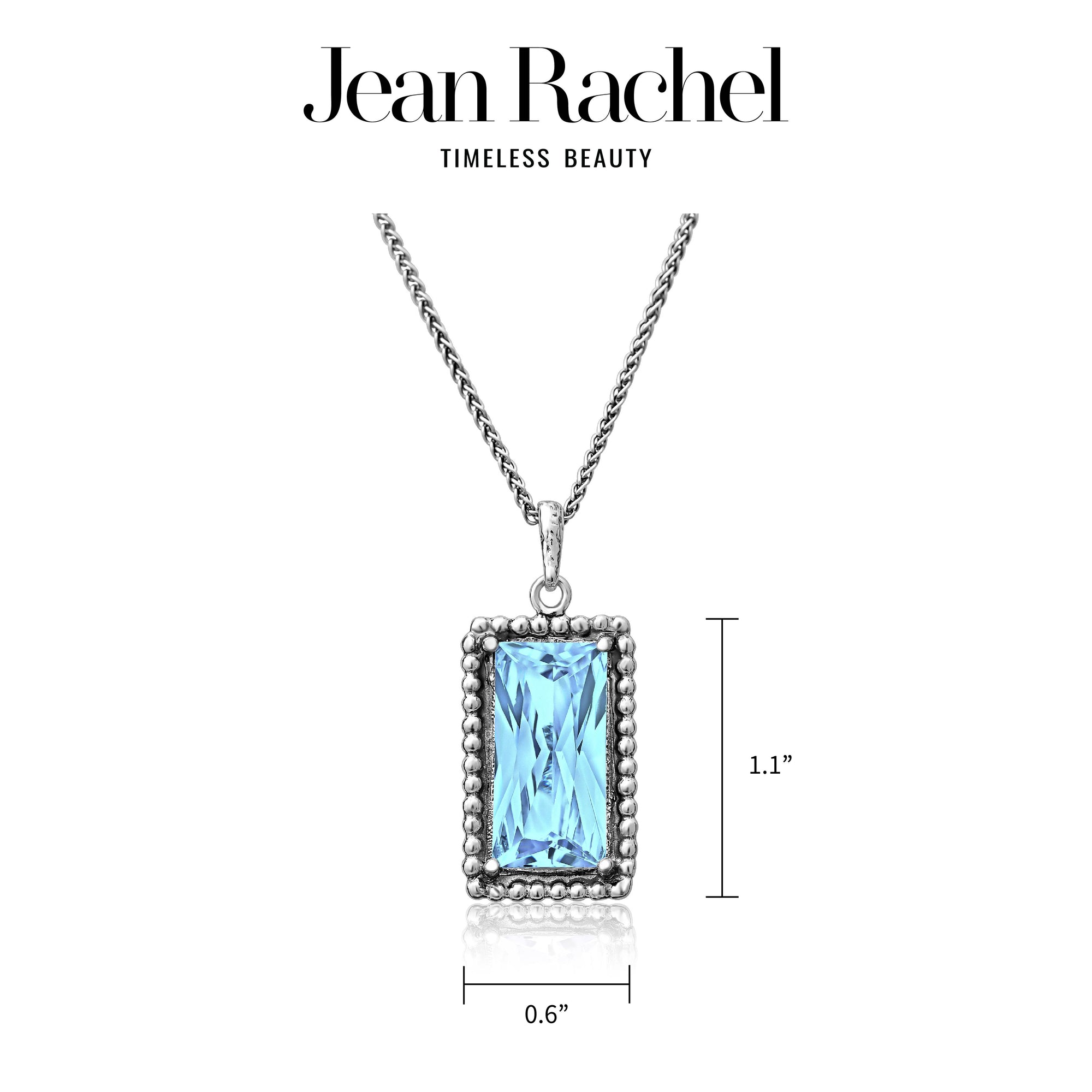 Sterling Silver Aquamarine CZ Baguette Necklace