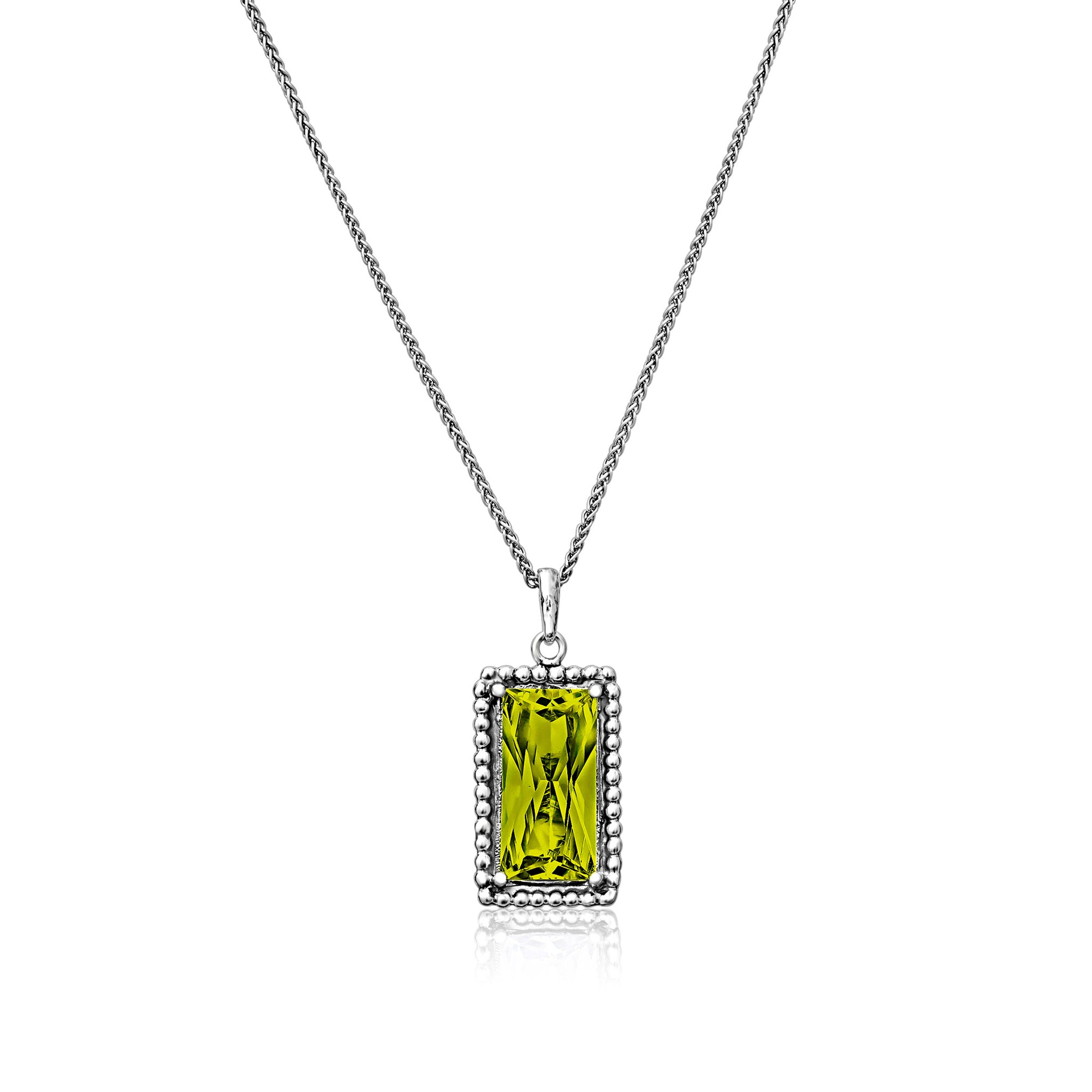 Sterling Silver Peridot CZ Baguette Necklace