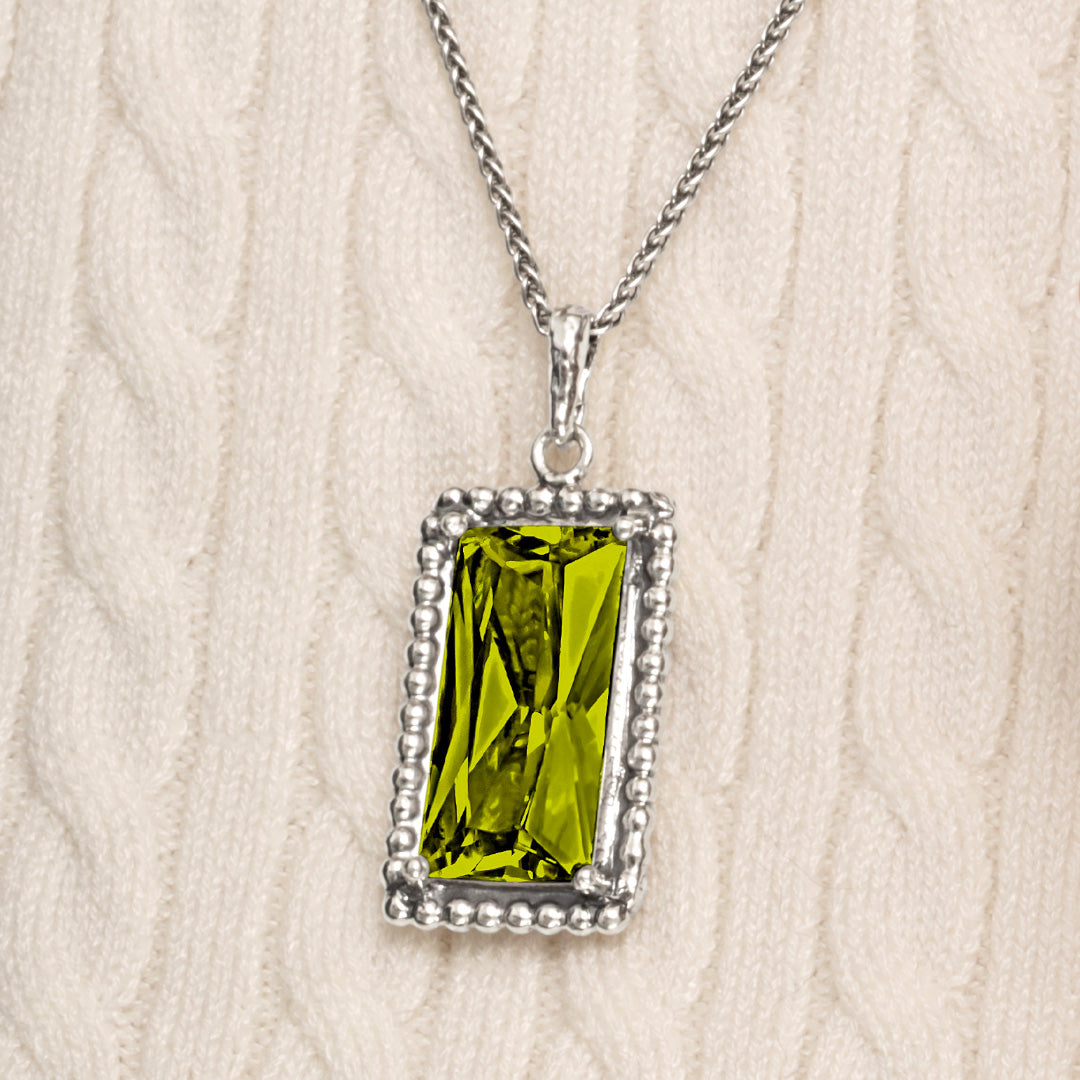 Sterling Silver Peridot CZ Baguette Necklace