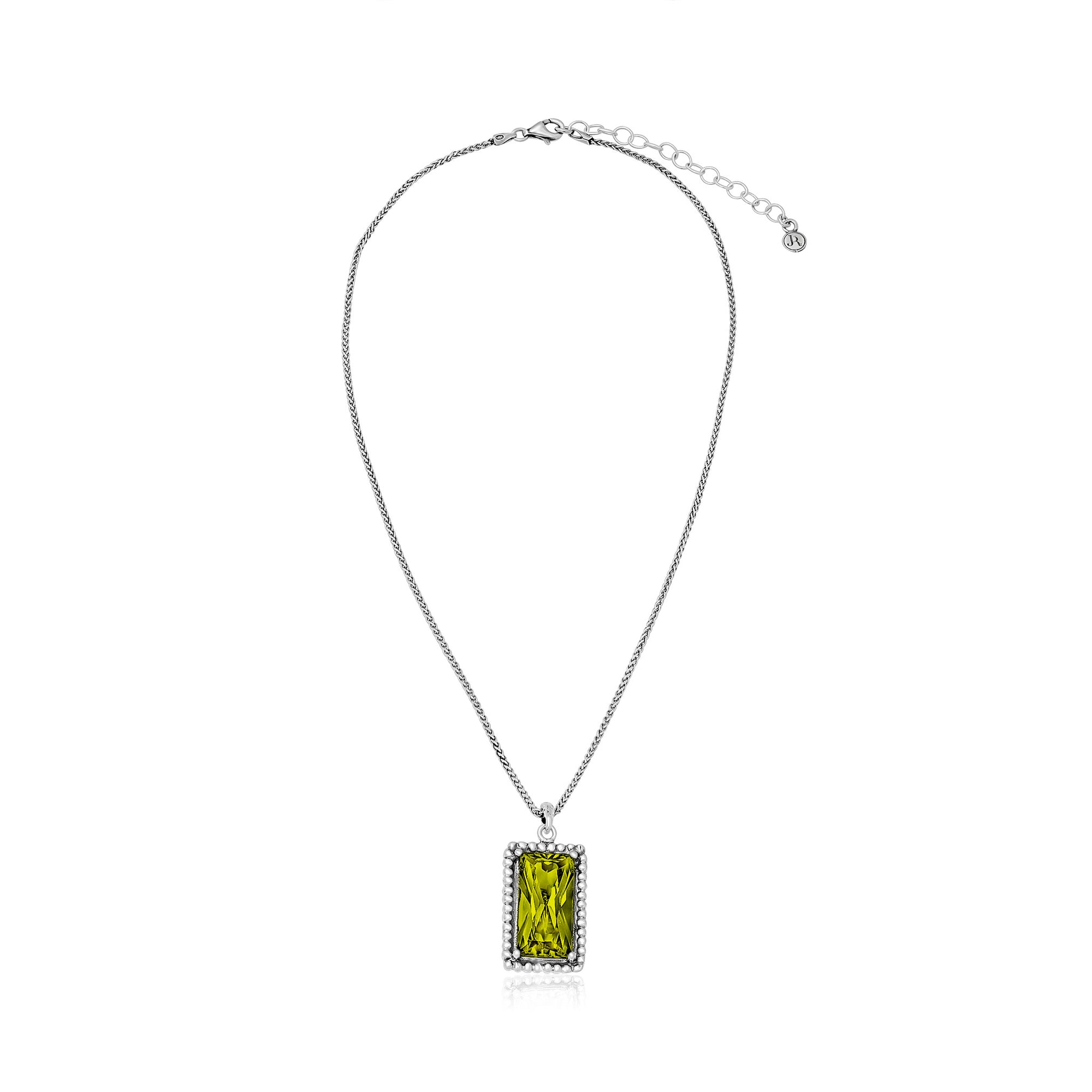 Sterling Silver Peridot CZ Baguette Necklace