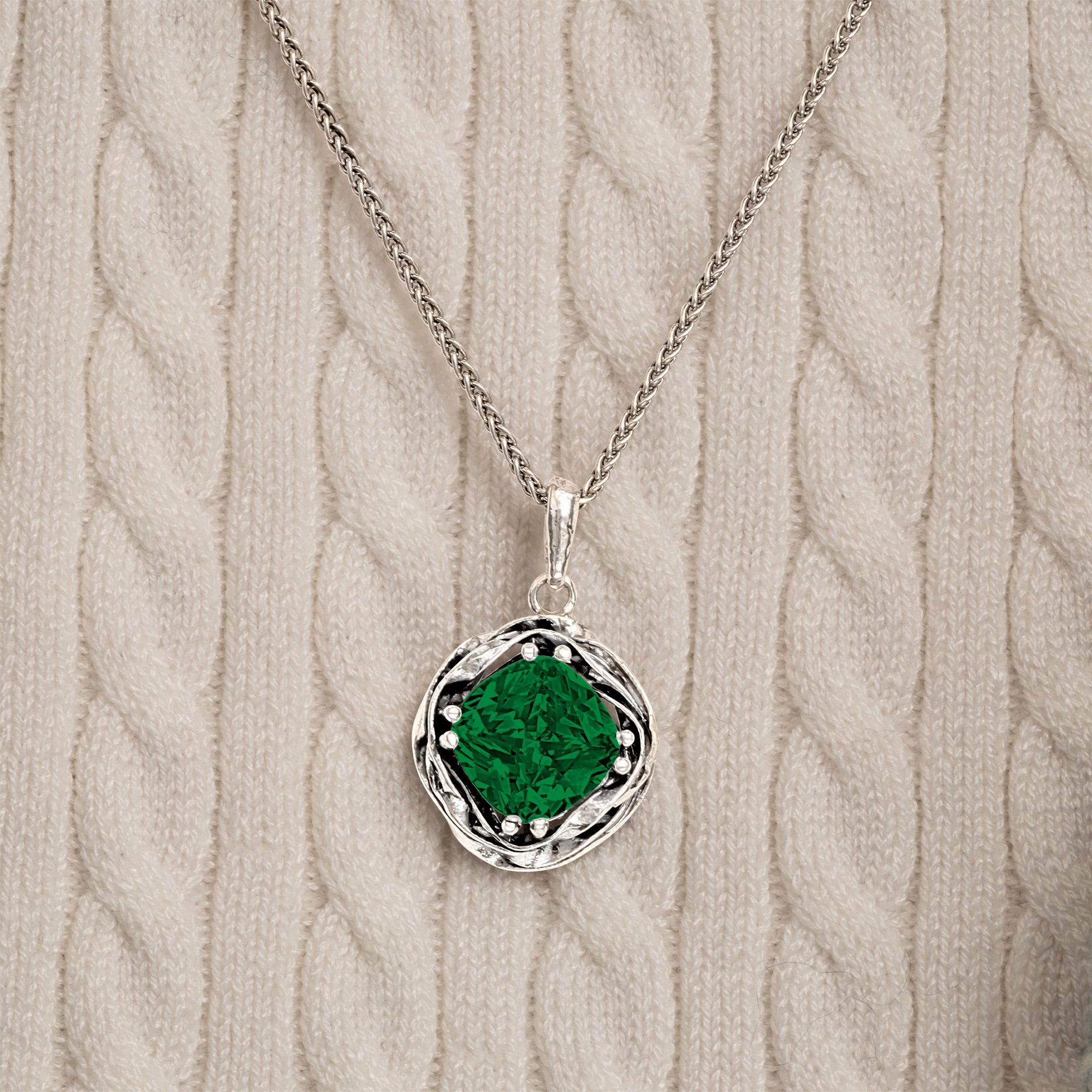 Statement Sterling Silver Emerald CZ Wrap Necklace