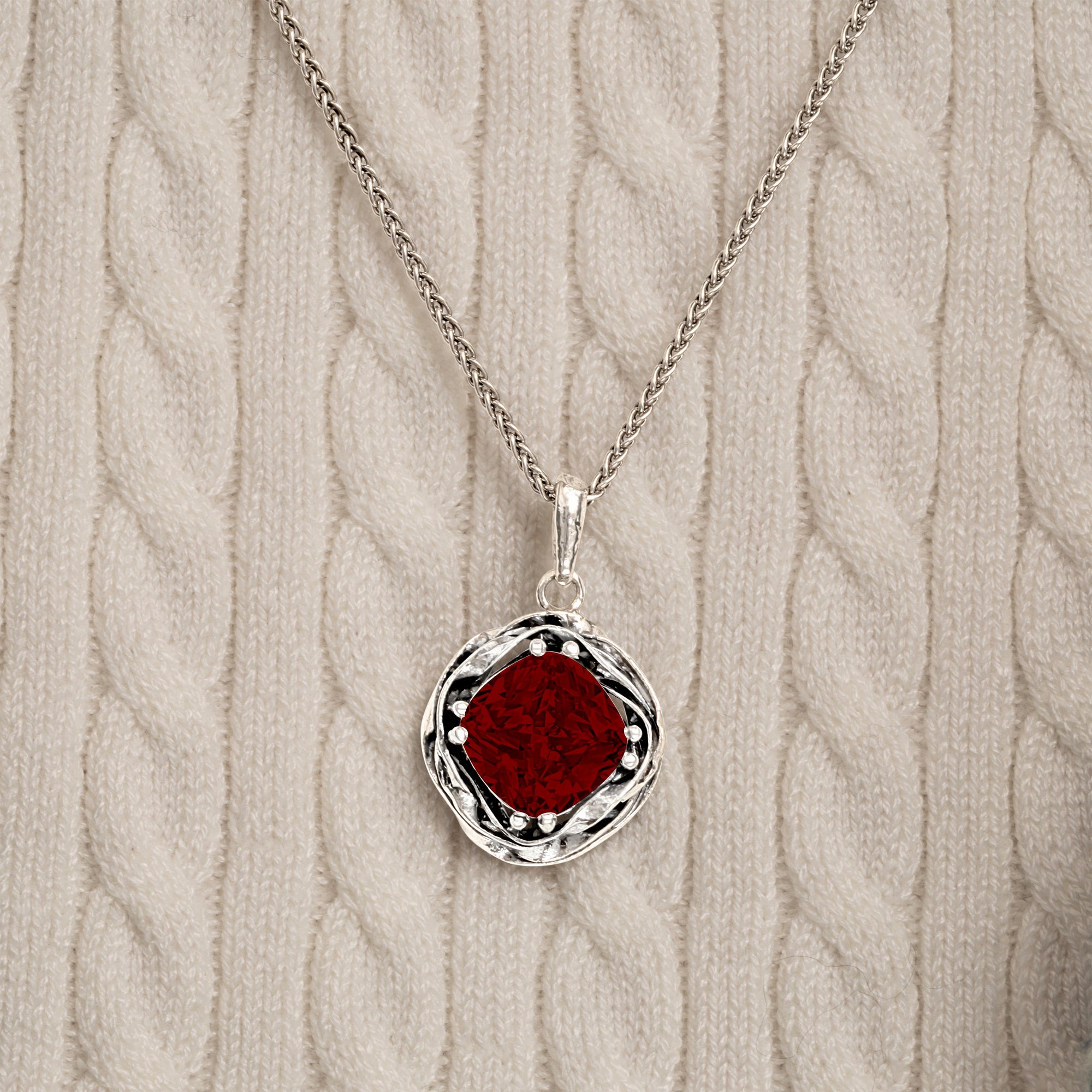 Statement Sterling Silver Garnet CZ Wrap Necklace