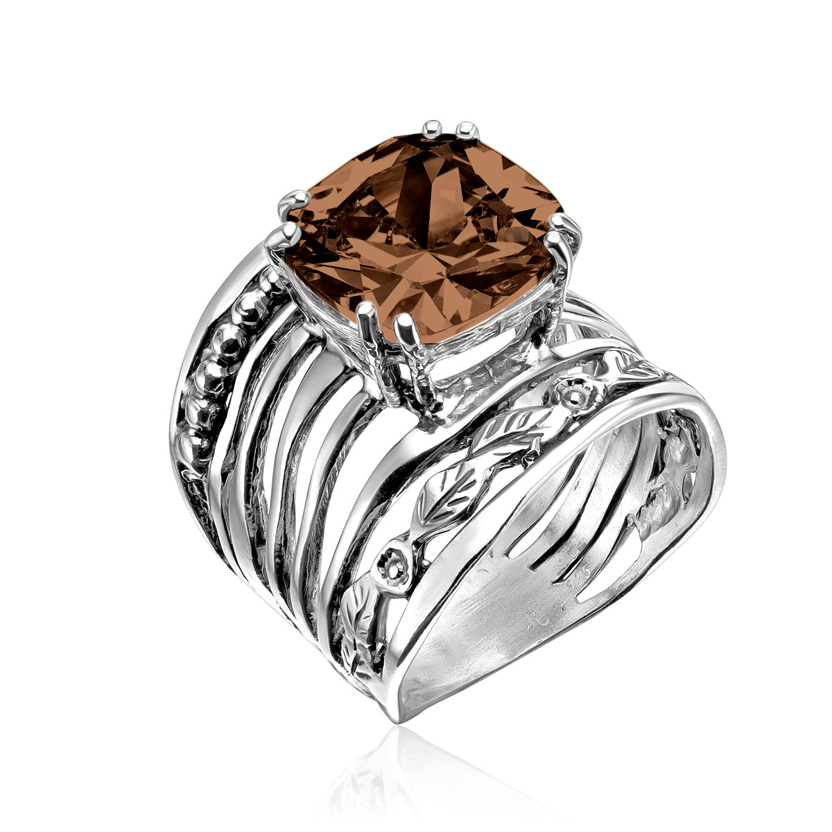Handmade Sterling Silver 925 Ring – Cubic Zirconia Cocktail Ring, Flower Shape, Nickel-Free (Any Size)