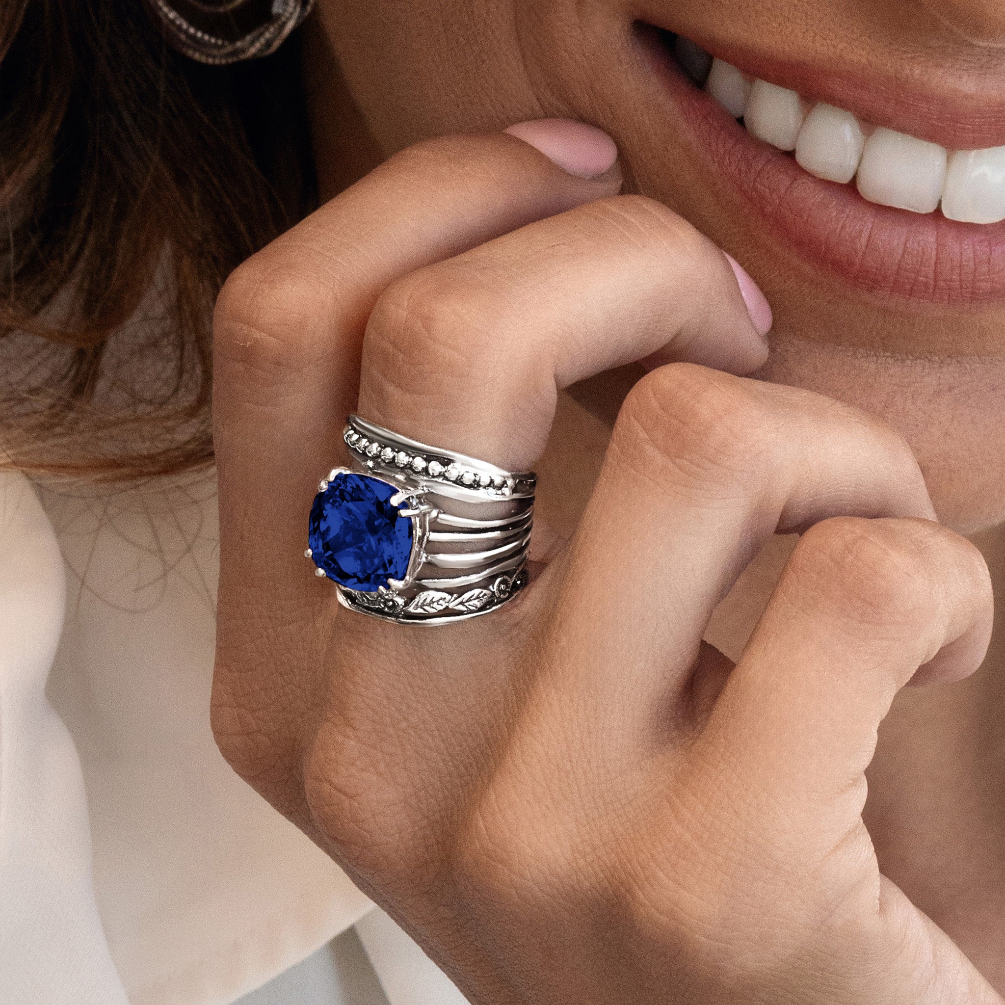 Stephen Silver　ステファン・シルバー　直筆サイン Sterling Silver Sapphire CZ Floral Ring – Jean Rachel Jewelry