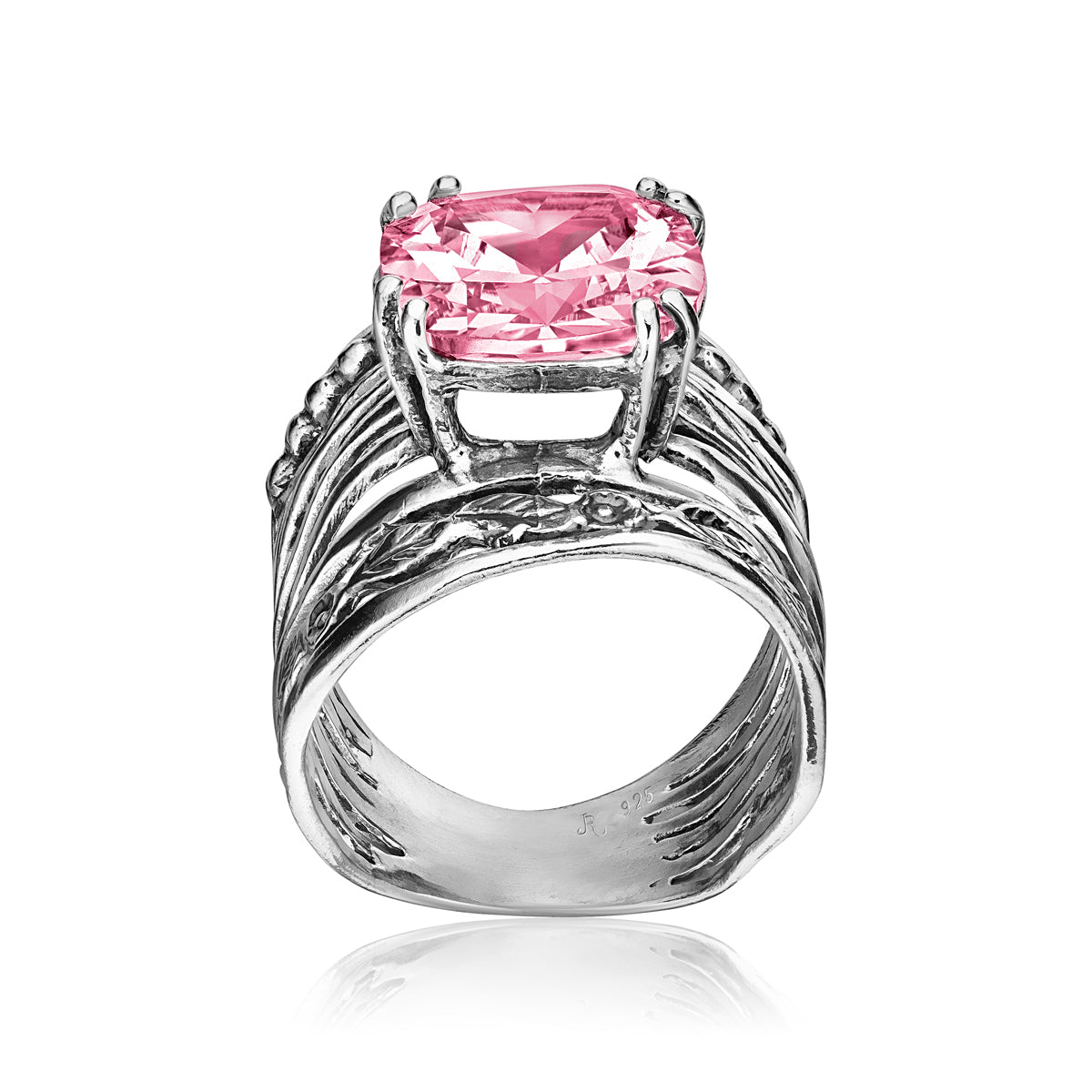 Anello floreale in argento sterling con zirconia cubica rosa