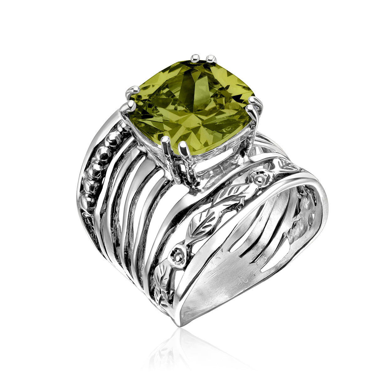 Bracciale rigido in argento sterling 925 con peridoto, regolabile, con Bracciale rigido in argento sterling 925 con peridoto, regolabile, con