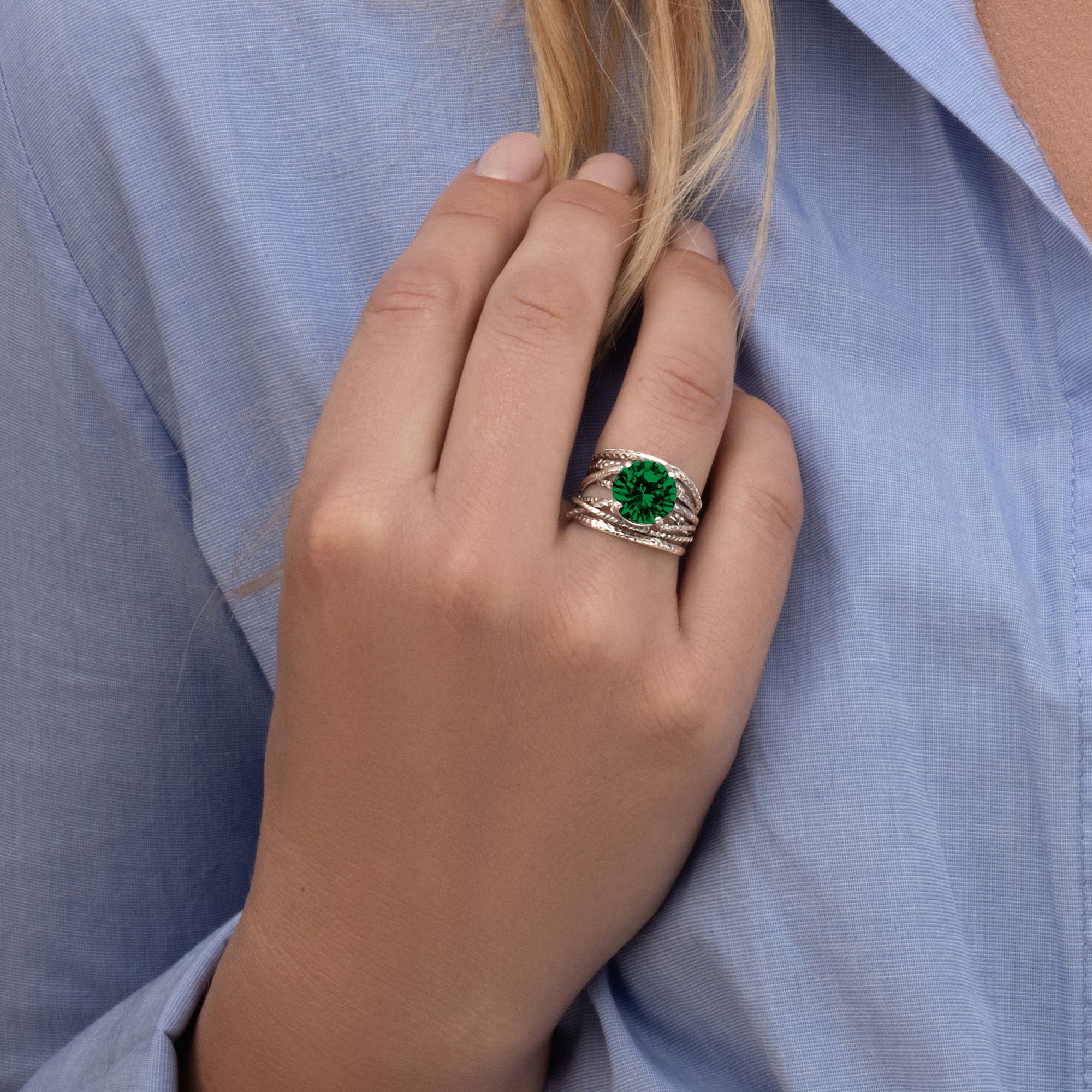 Sterling Silver Emerald CZ Wrap Ring