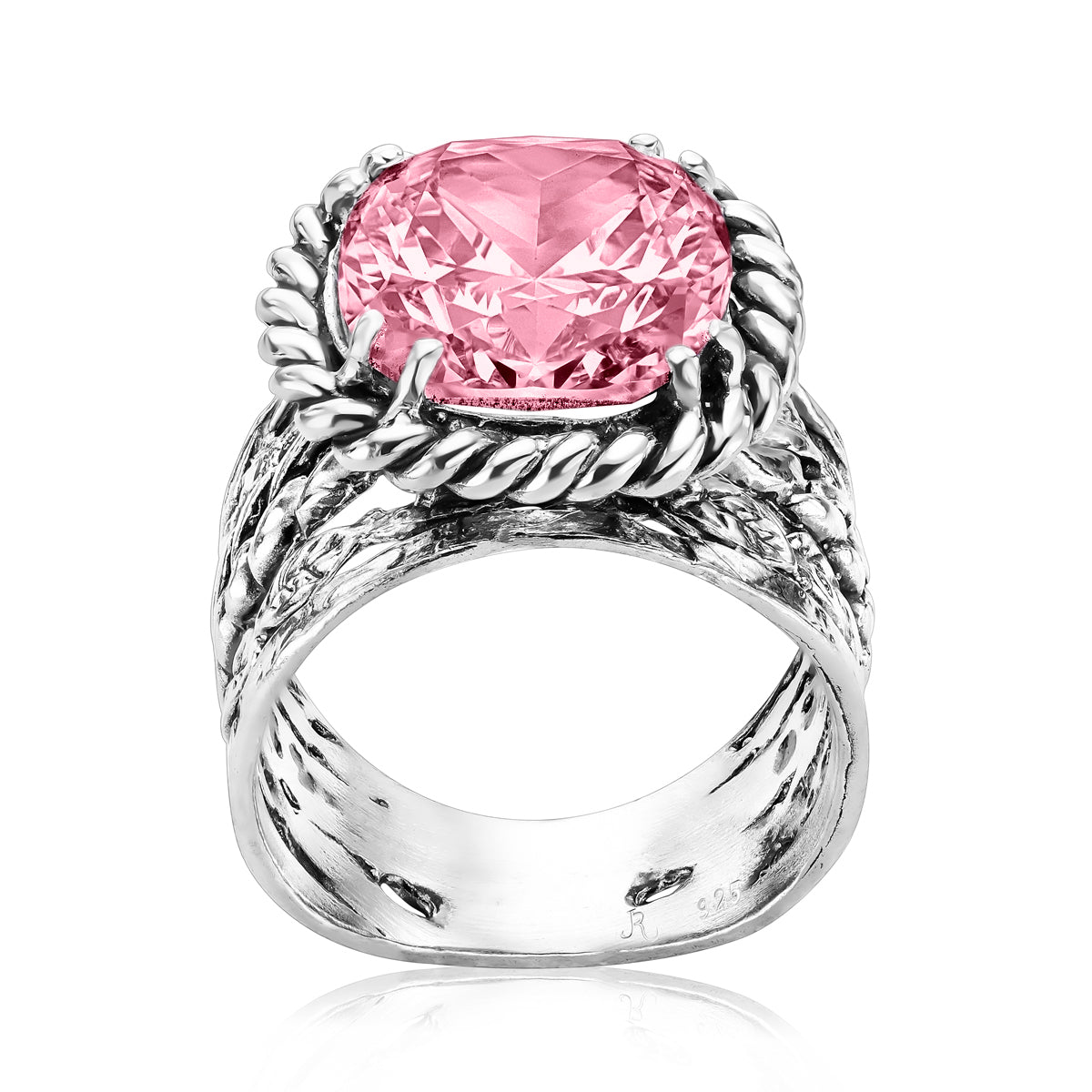 Sterling Silber CZ Geflochtener Blattring