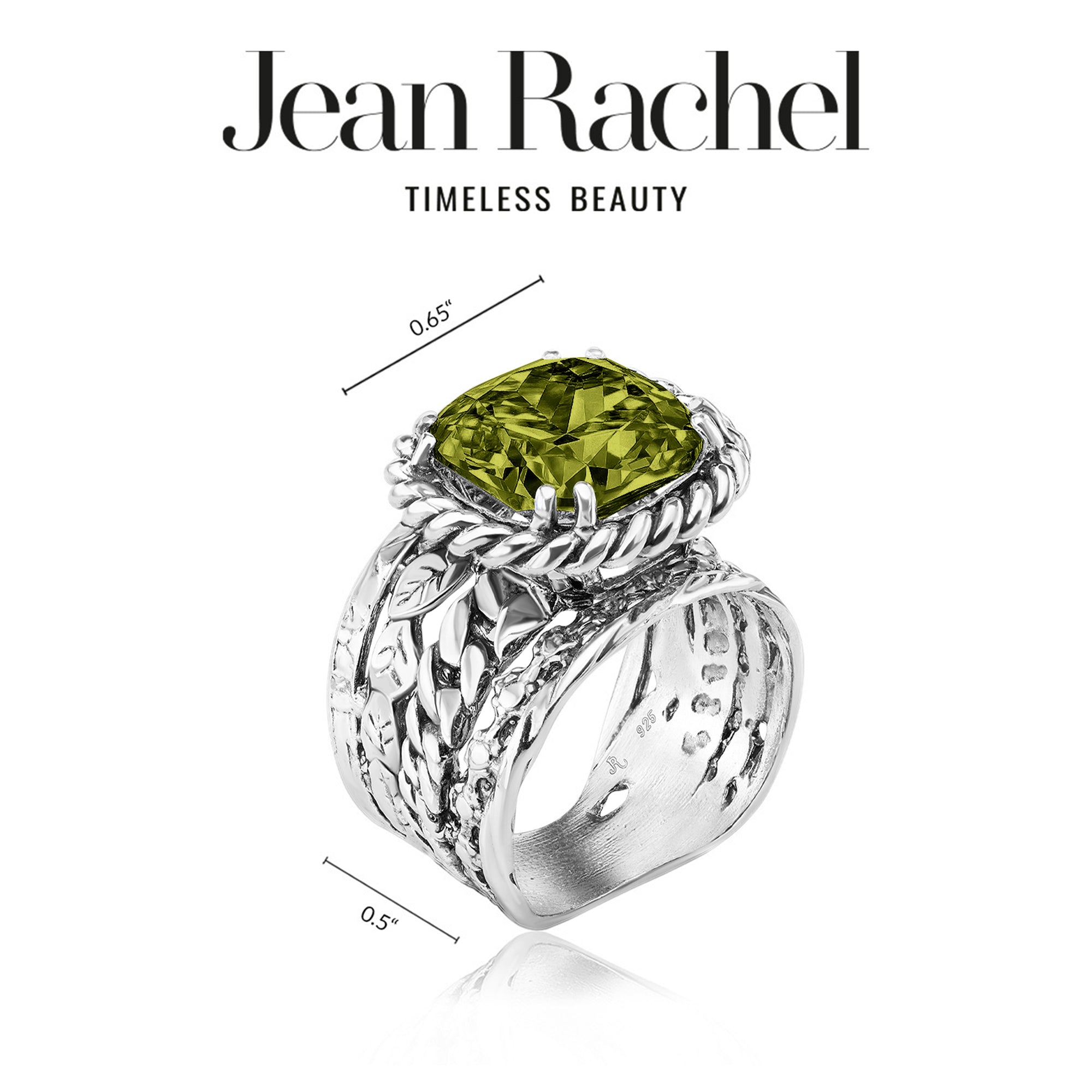 Sterling Silver Peridot CZ Braid Leaf Ring