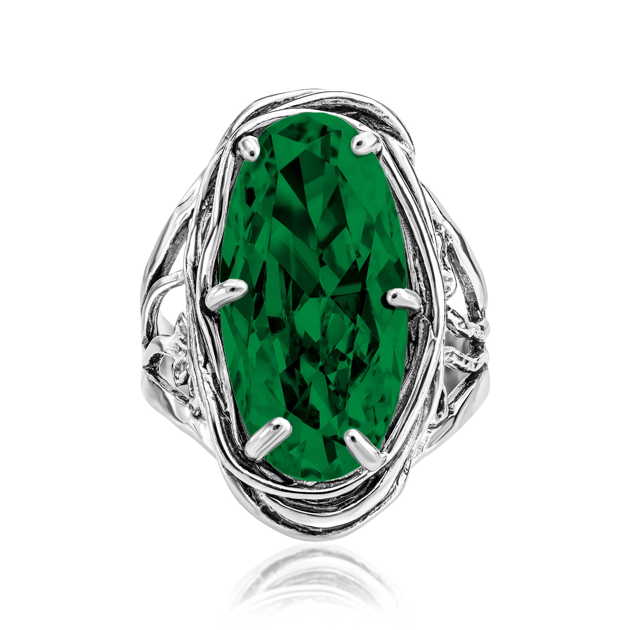 ☆TATIANA☆ Silver 925 Emerald Oval Bezel RingCR0489 5.00 Ct Vintage Women's 925 Sterling Silver Octagon Cut Nano