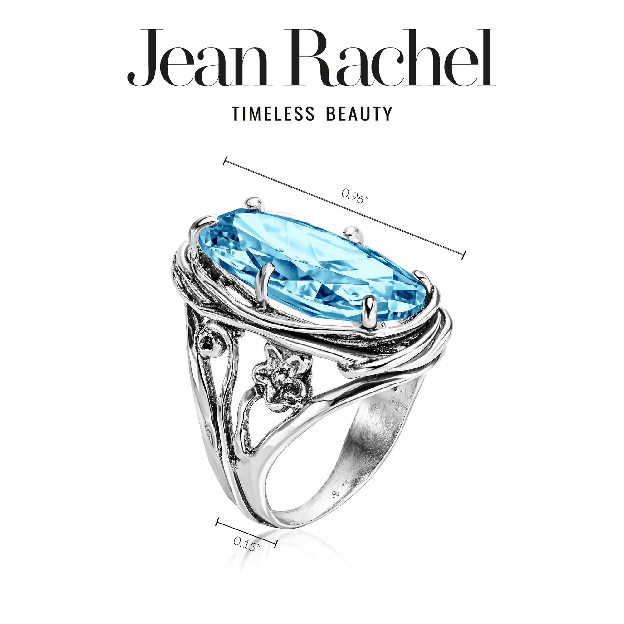 Sterling Silver Aquamarine CZ Floral Wire Wrap Ring