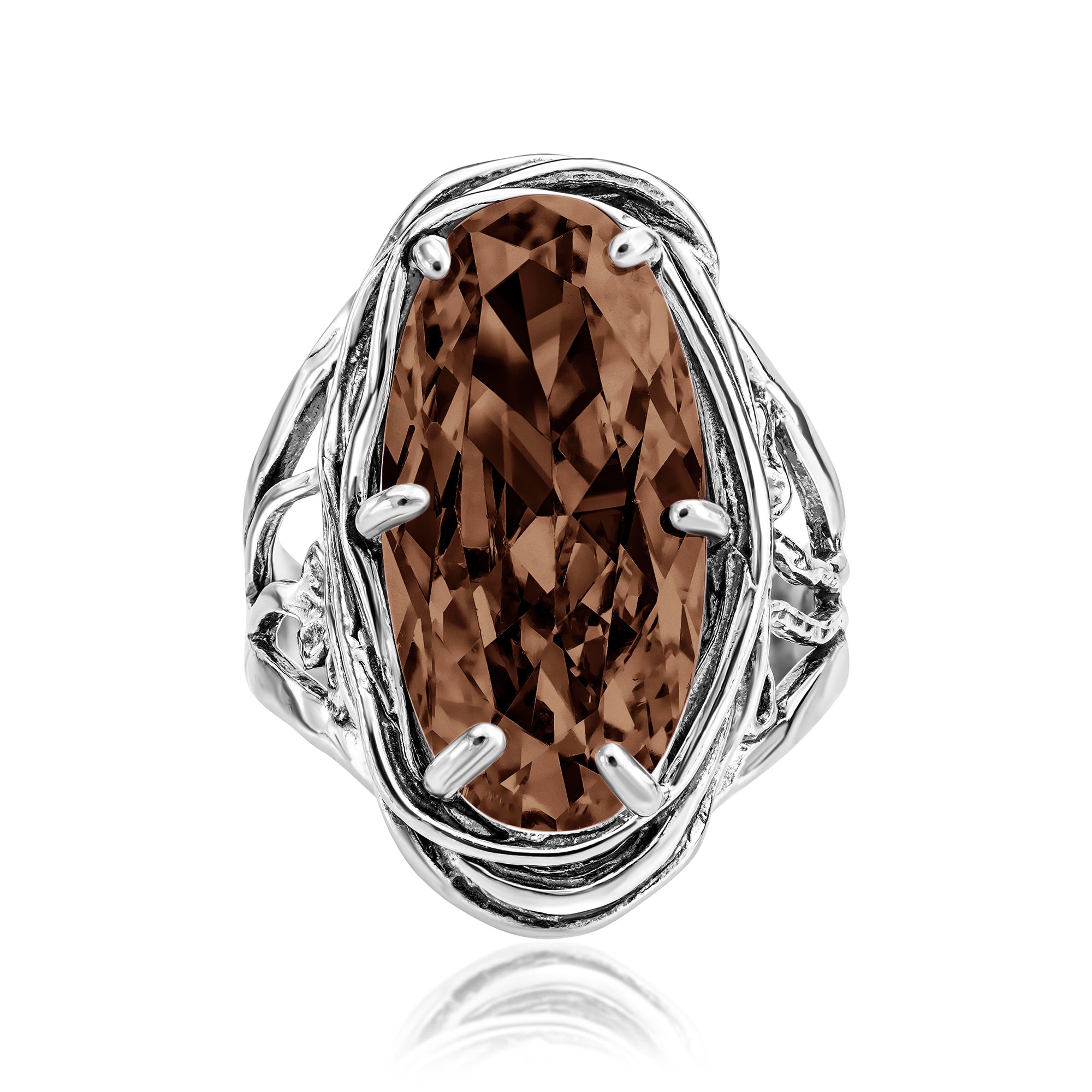 Sterling Silver Smokey CZ Floral Wire Wrap Ring