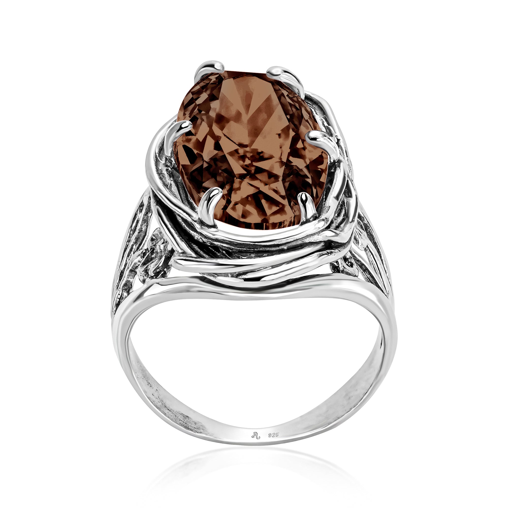 Sterling Silver Smokey CZ Floral Wire Wrap Ring