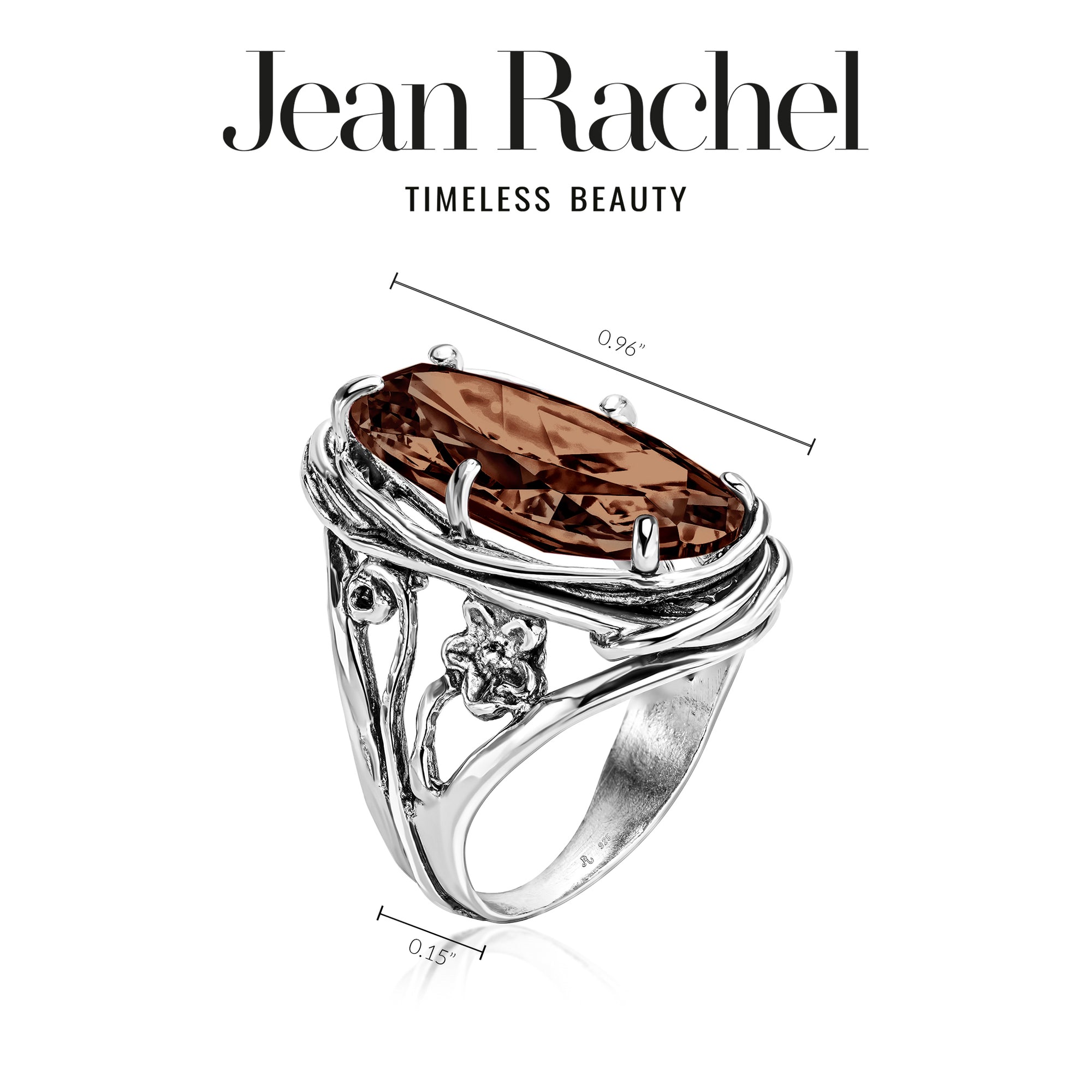 Sterling Silver Smokey CZ Floral Wire Wrap Ring