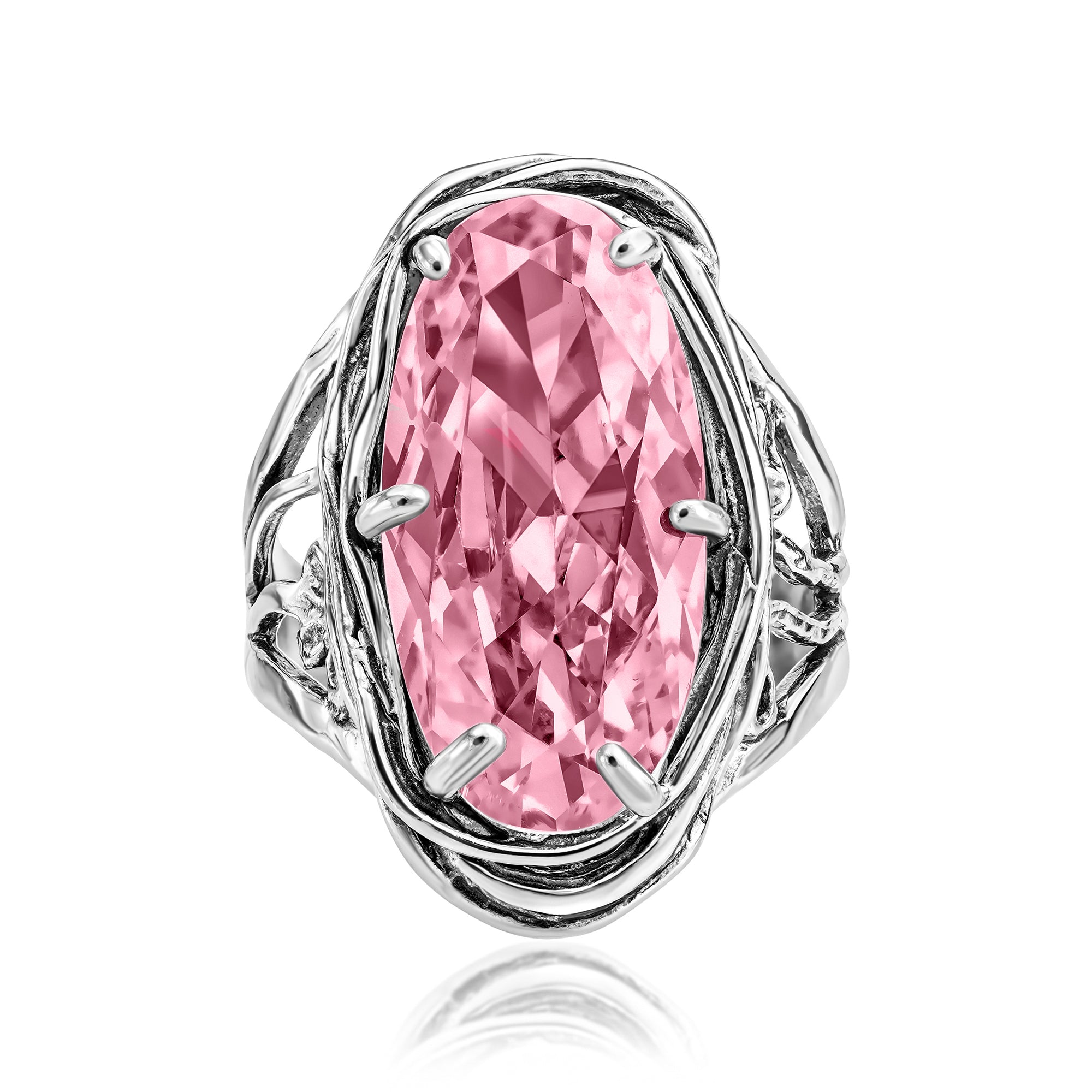Ovaler Drahtwickelring aus Sterlingsilber mit Zirkonia und Blumenmotiv