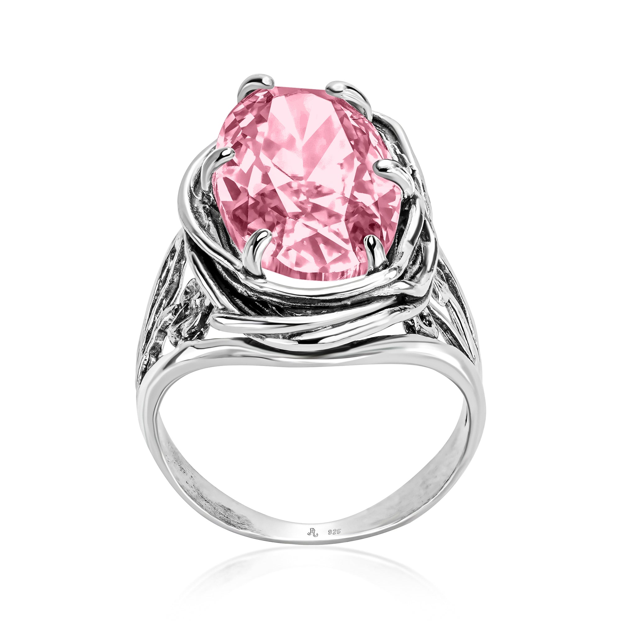 Ovaler Drahtwickelring aus Sterlingsilber mit Zirkonia und Blumenmotiv